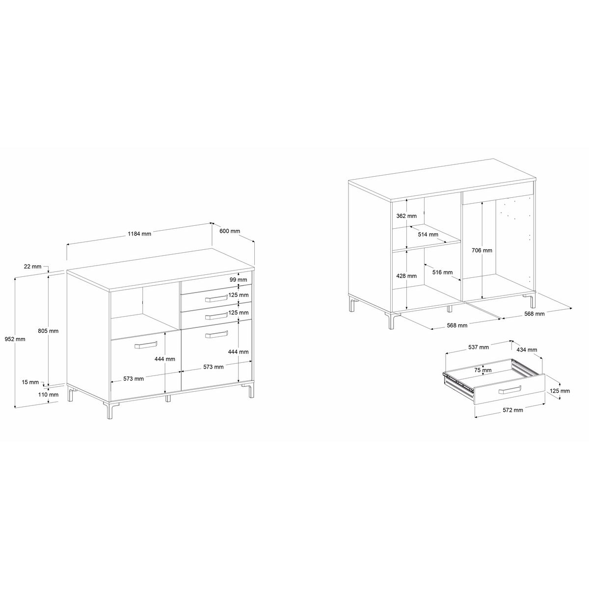 Meuble bas de cuisine 2 portes 2 tiroirs L118cm SAMBA