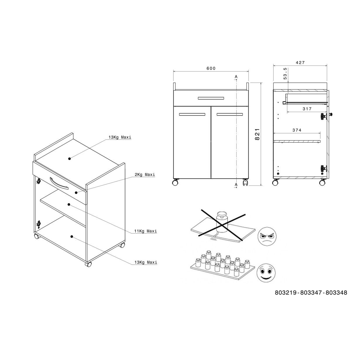 Desserte de cuisine avec roulettes 2 portes 1 tiroir  L60cm ZAK