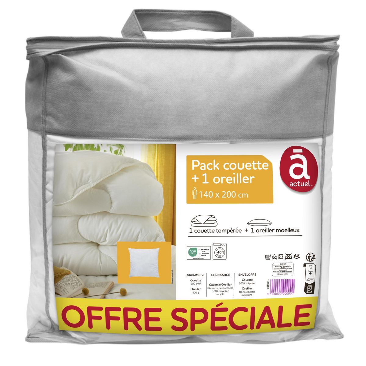 ACTUEL Pack couette tempérée 300 g/m²+ oreiller(s) confort moelleux