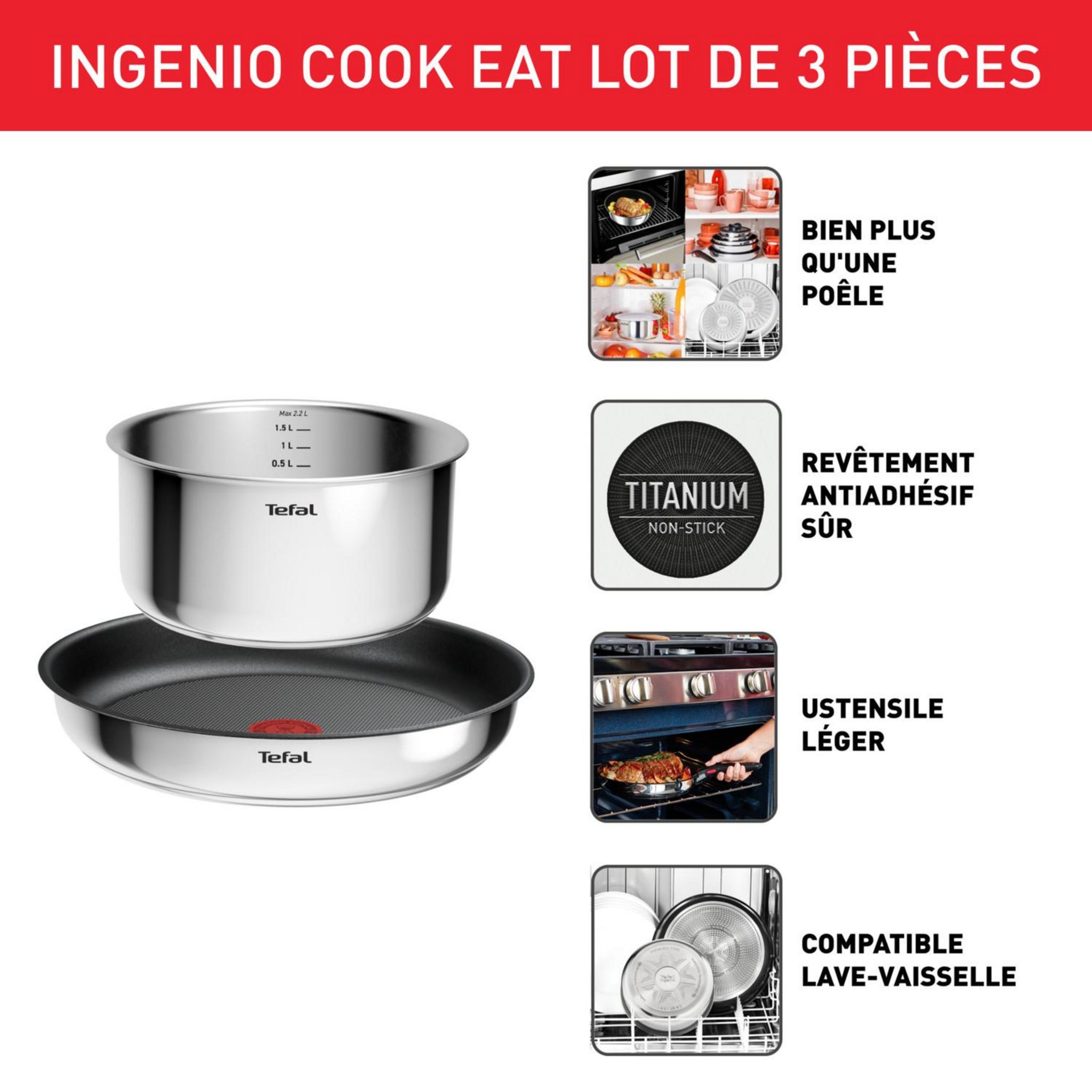 Voir la diapositive 2 : TEFAL Set 3 pièces inox tous feux dont induction