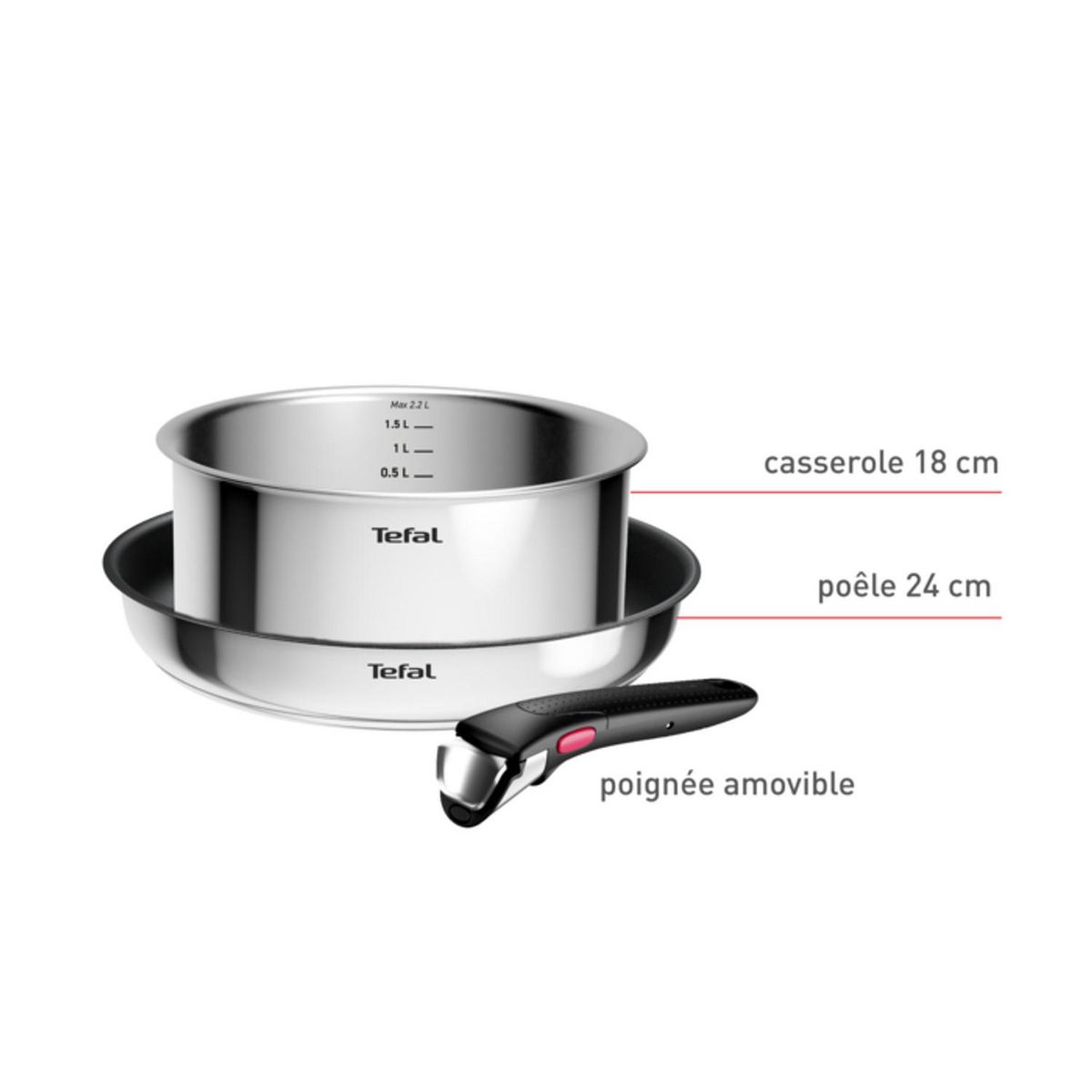 TEFAL Set 3 pièces inox tous feux dont induction