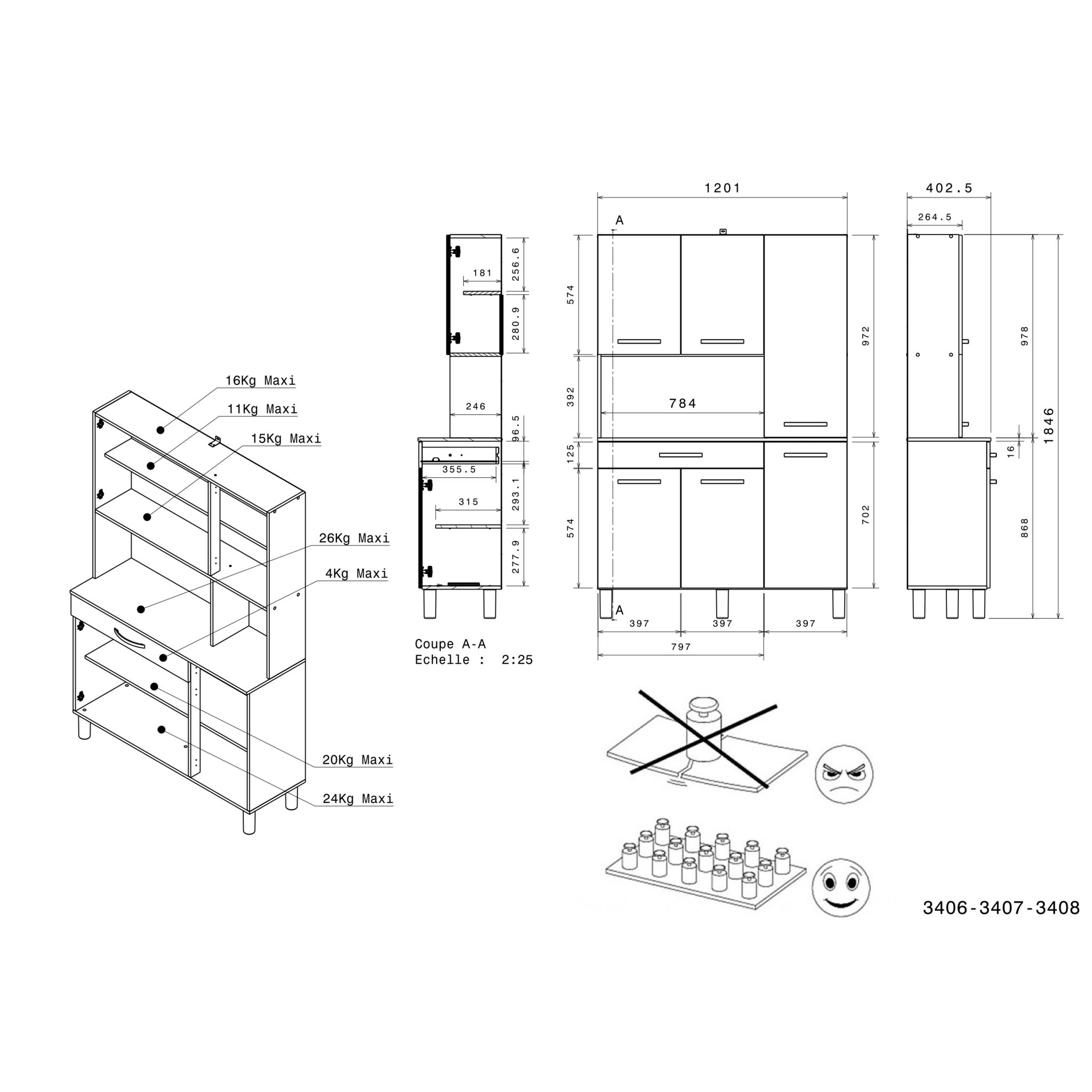 Voir la diapositive 2 : Buffet de cuisine 6 portes 1 tiroir L120cm ZAK