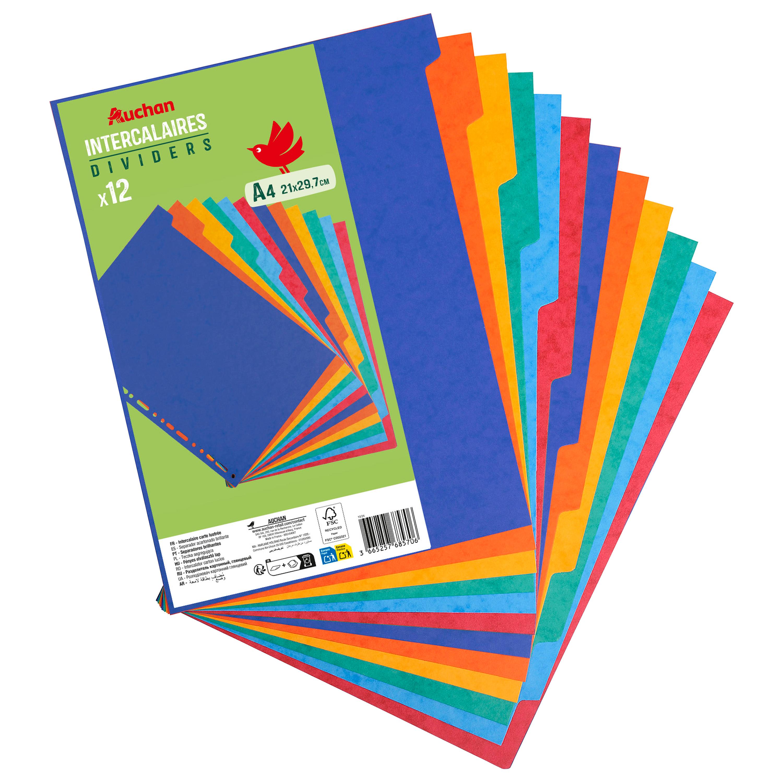 AUCHAN Intercalaires x12 format A4 21x29.7cm - Carton