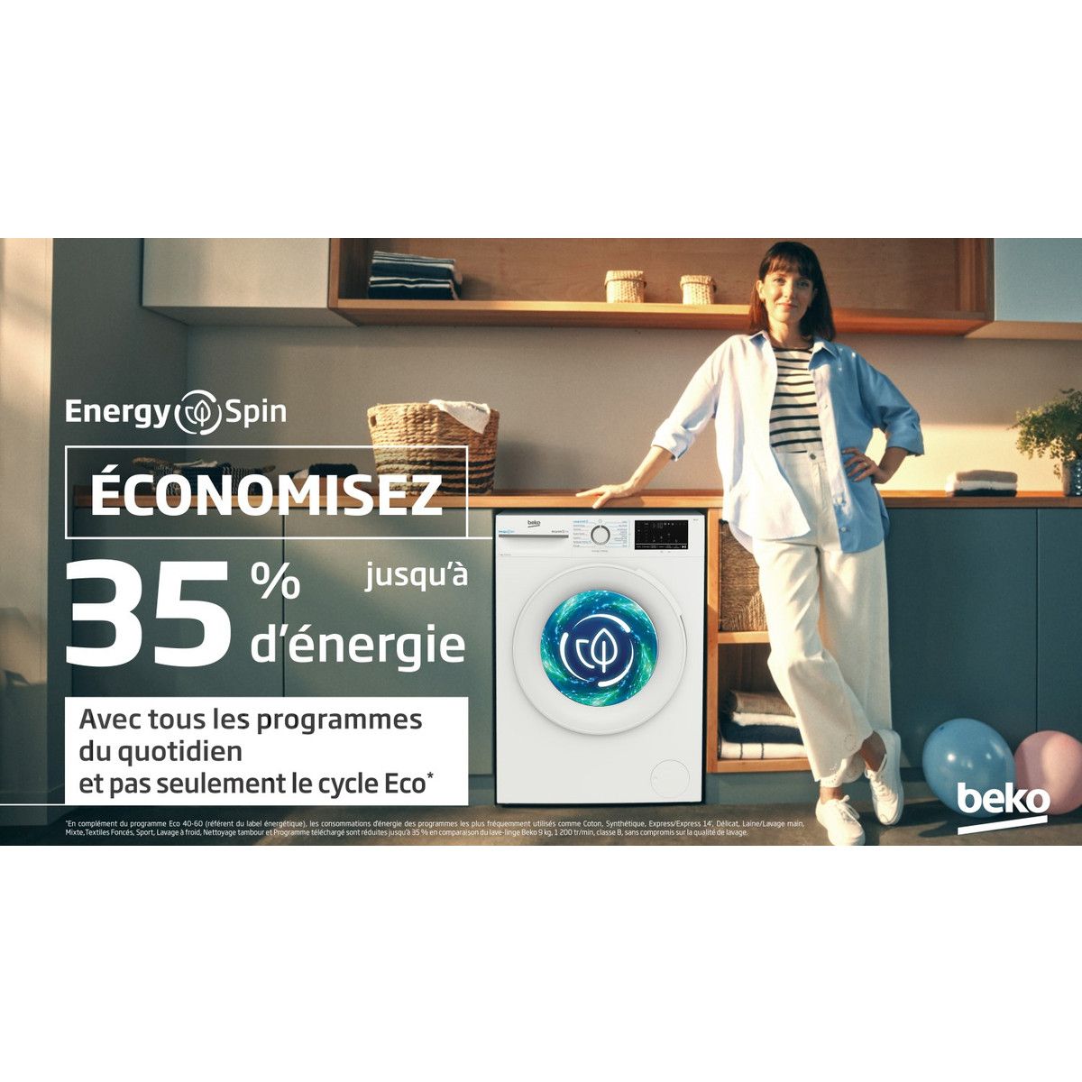 BEKO Lave linge hublot à induction BM0WT49211, 9 kg, 1200 T/min, A