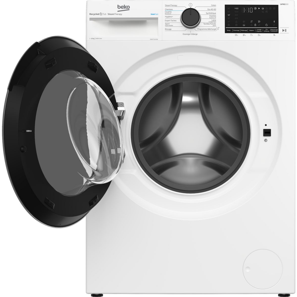 BEKO Lave linge hublot à induction B3WFT51243W, 12 kg, 1400 T/min, A