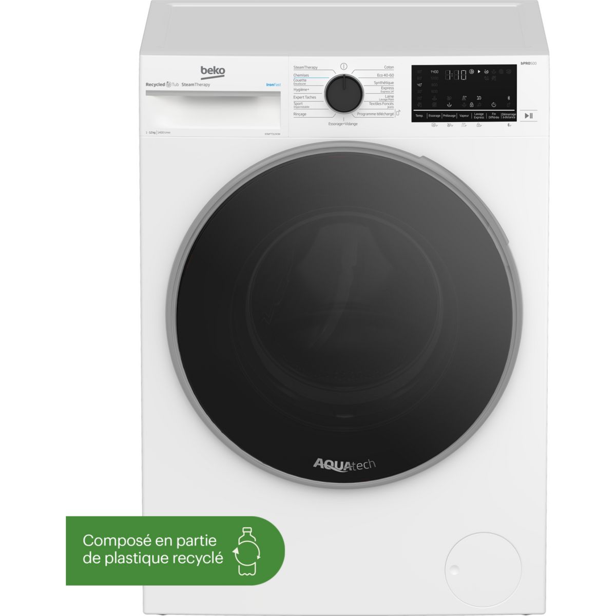 BEKO Lave linge hublot à induction B3WFT51243W, 12 kg, 1400 T/min, A