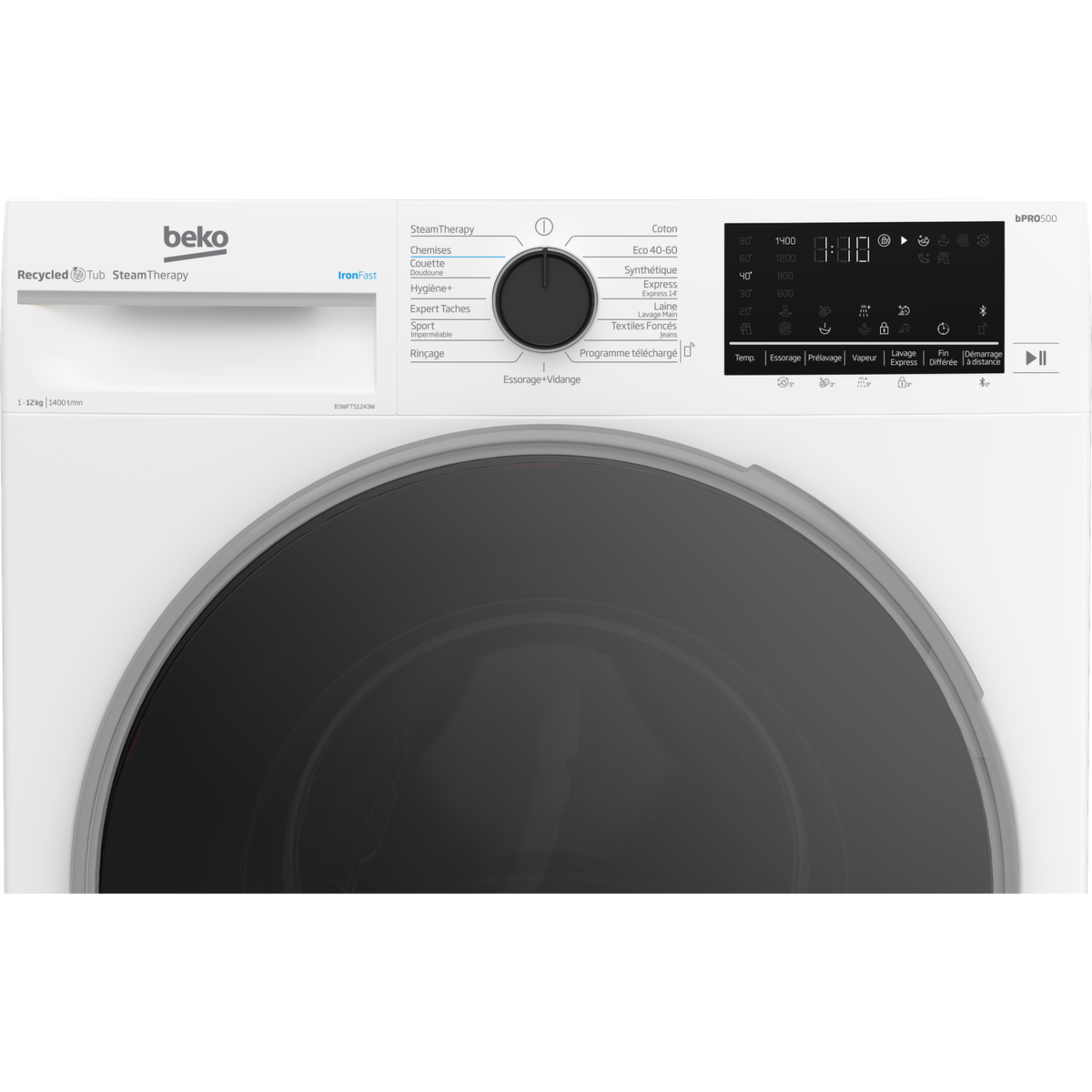 Voir la diapositive 5 : BEKO Lave linge hublot à induction B3WFT51243W, 12 kg, 1400 T/min, A
