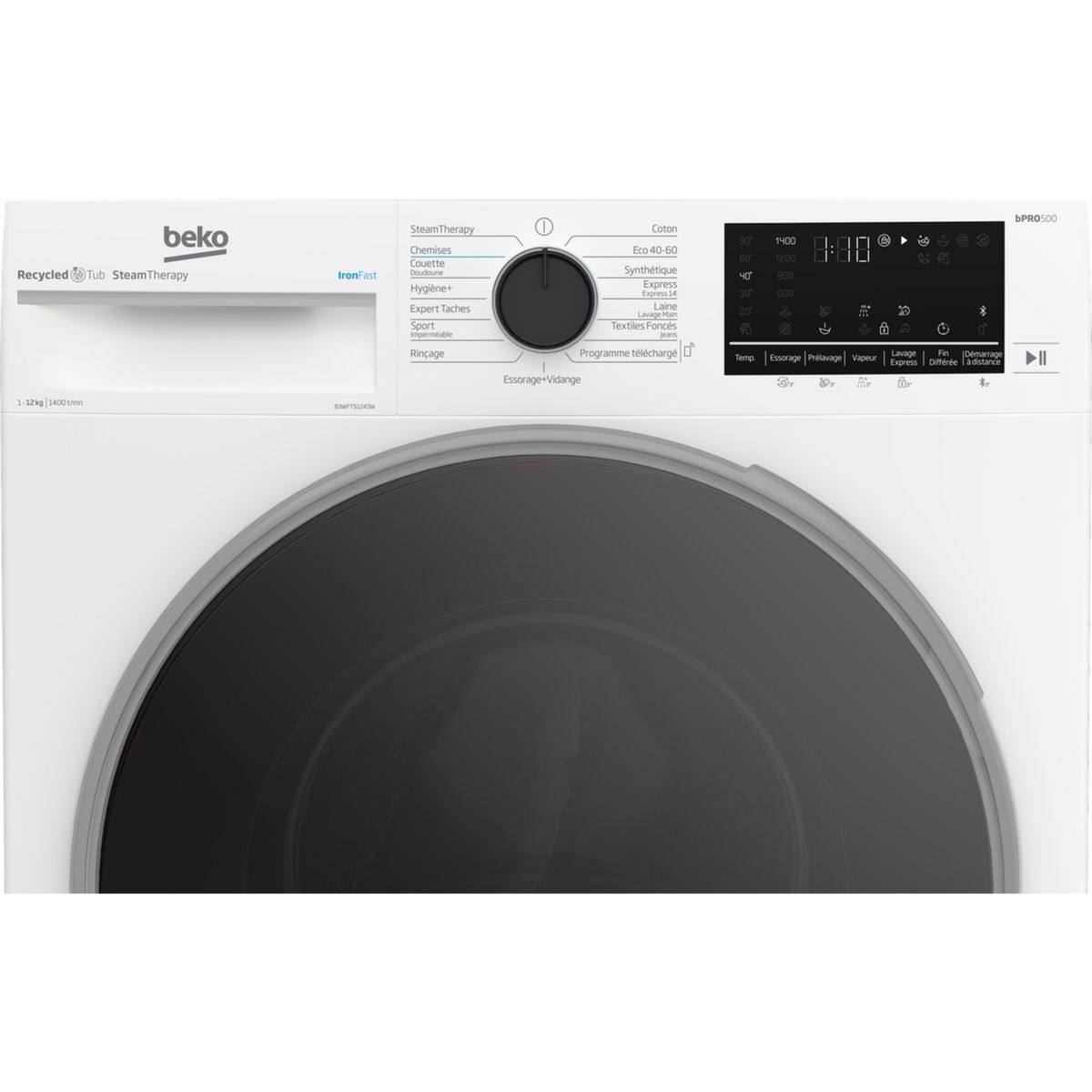 BEKO Lave linge hublot à induction B3WFT51243W, 12 kg, 1400 T/min, A
