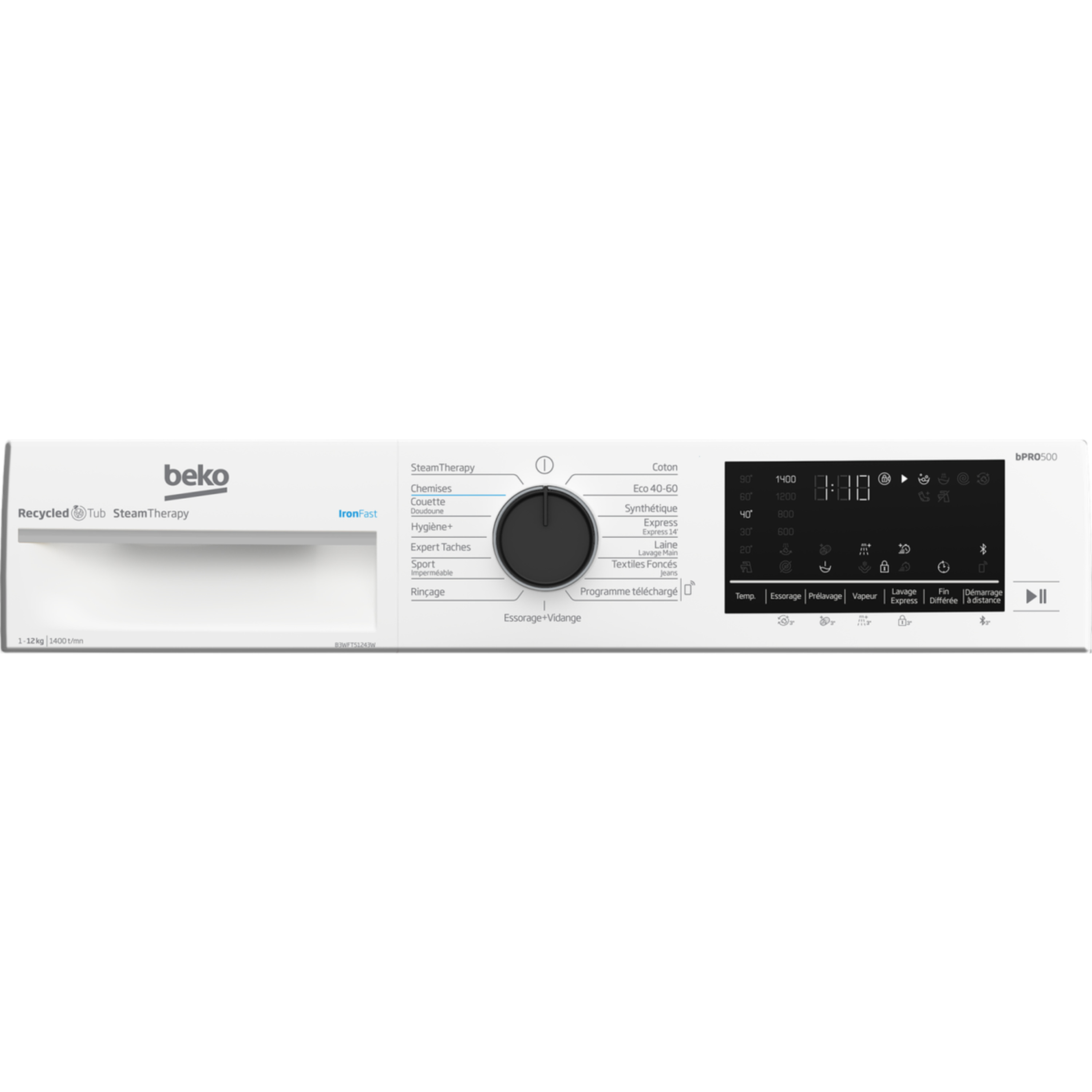 Voir la diapositive 6 : BEKO Lave linge hublot à induction B3WFT51243W, 12 kg, 1400 T/min, A
