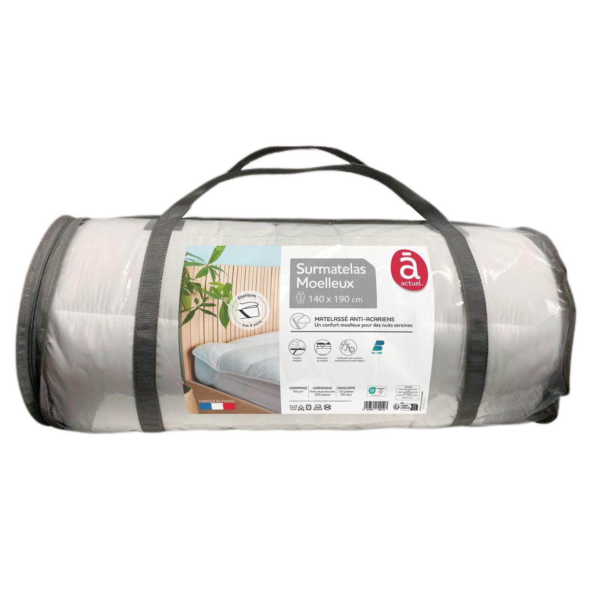 ACTUEL Surmatelas confort moelleux matelassé anti acariens 500g/m²
