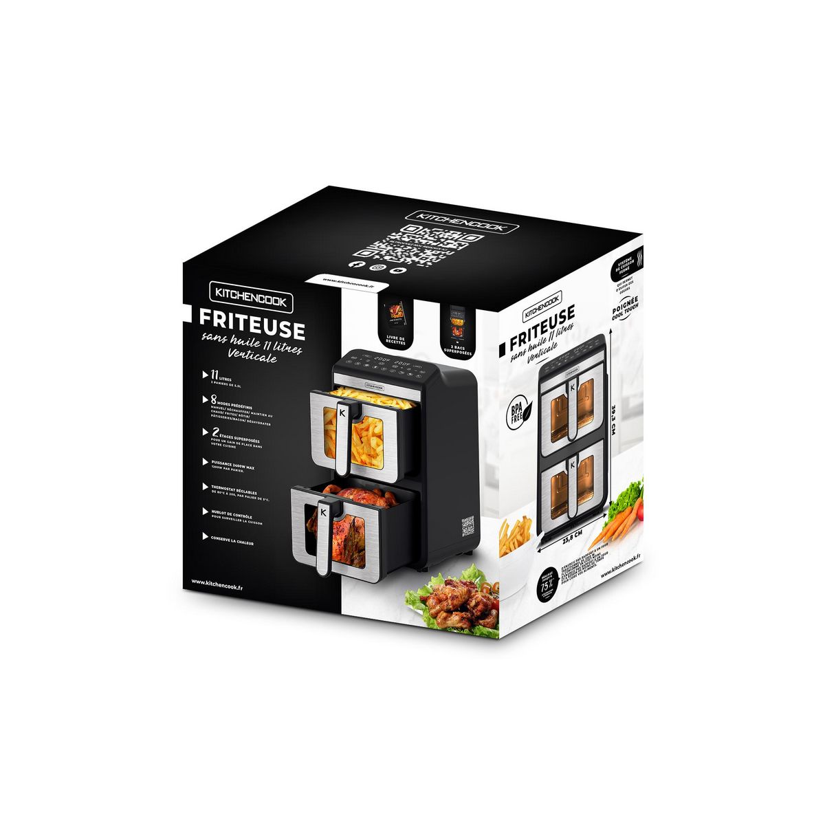 KITCHENCOOK Double friteuse à air verticale AIRFLOW11 - Noir