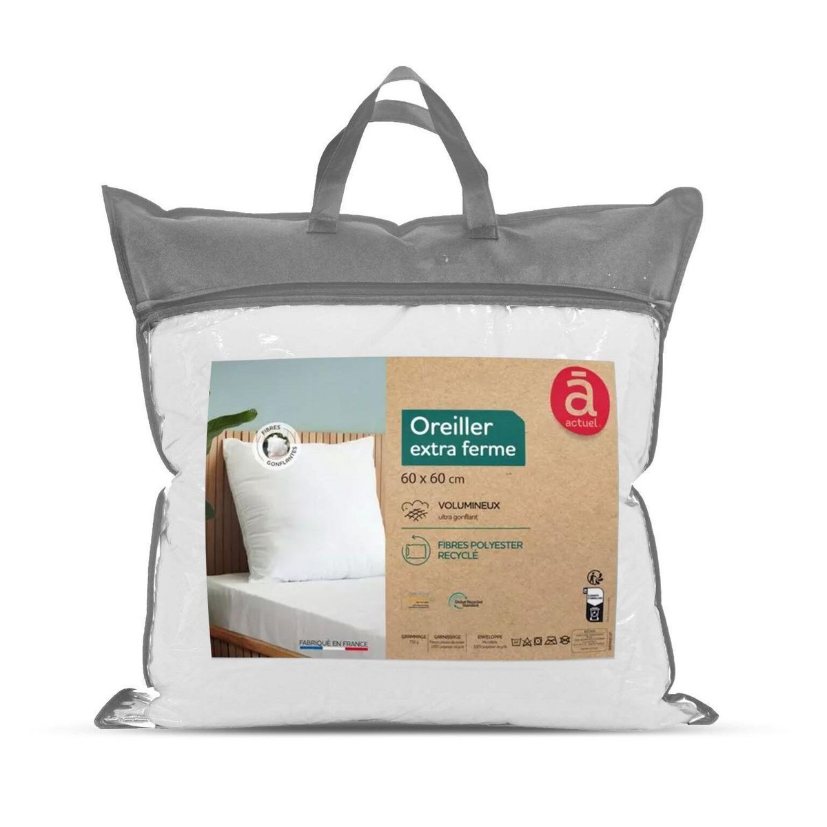 ACTUEL Oreiller extra ferme volumineux en fibre polyester recyclé