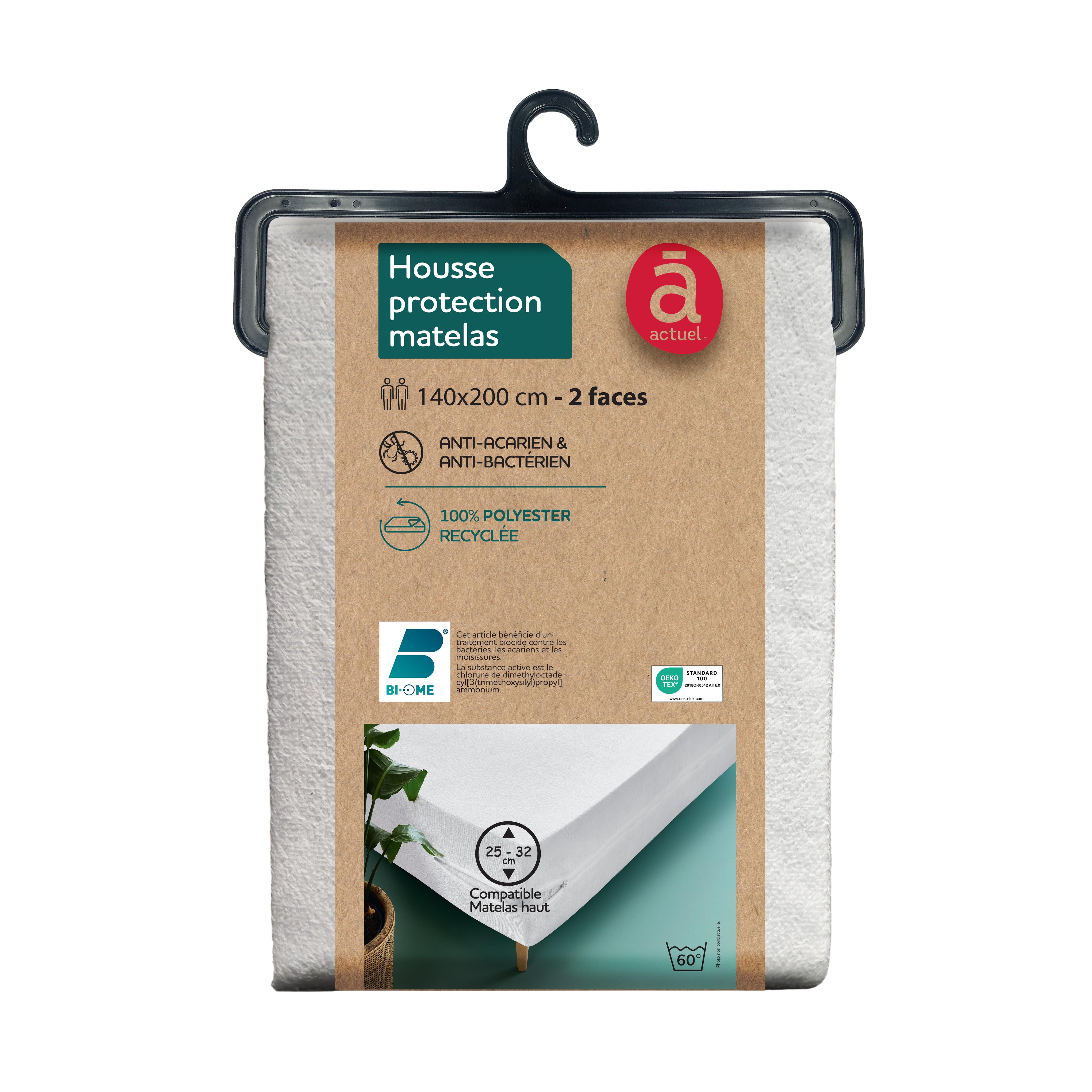ACTUEL Housse de protection matelas 2 faces anti acarien et antibactérien 100% polyester recyclée
