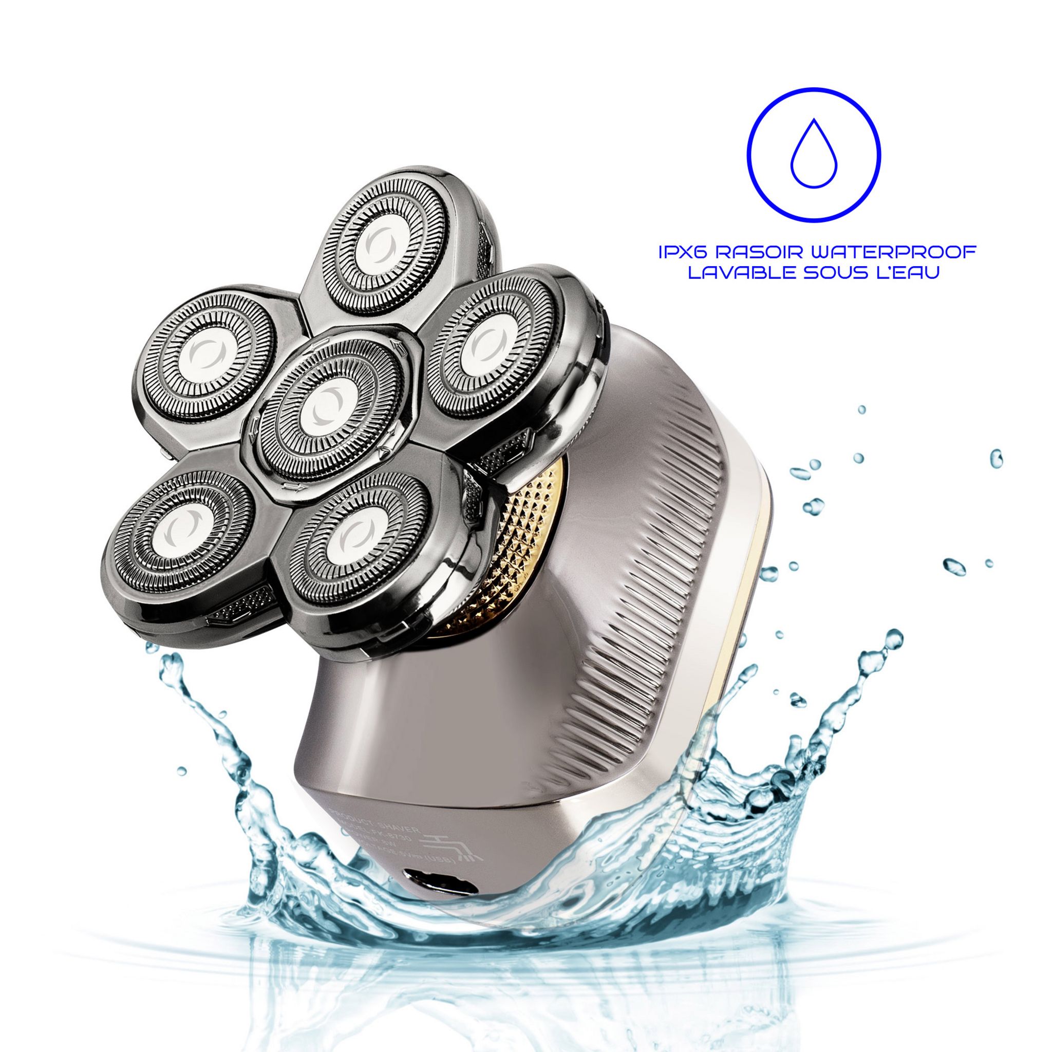 Voir la diapositive 2 : BECKER SHAVES & TRIMS Rasoir à 6 têtes rotatives H6 - Gris