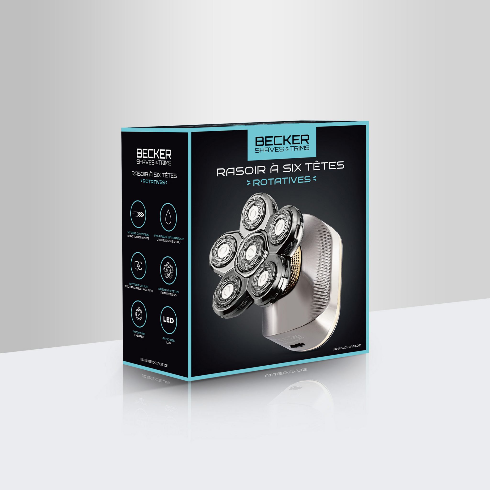 Voir la diapositive 13 : BECKER SHAVES & TRIMS Rasoir à 6 têtes rotatives H6 - Gris