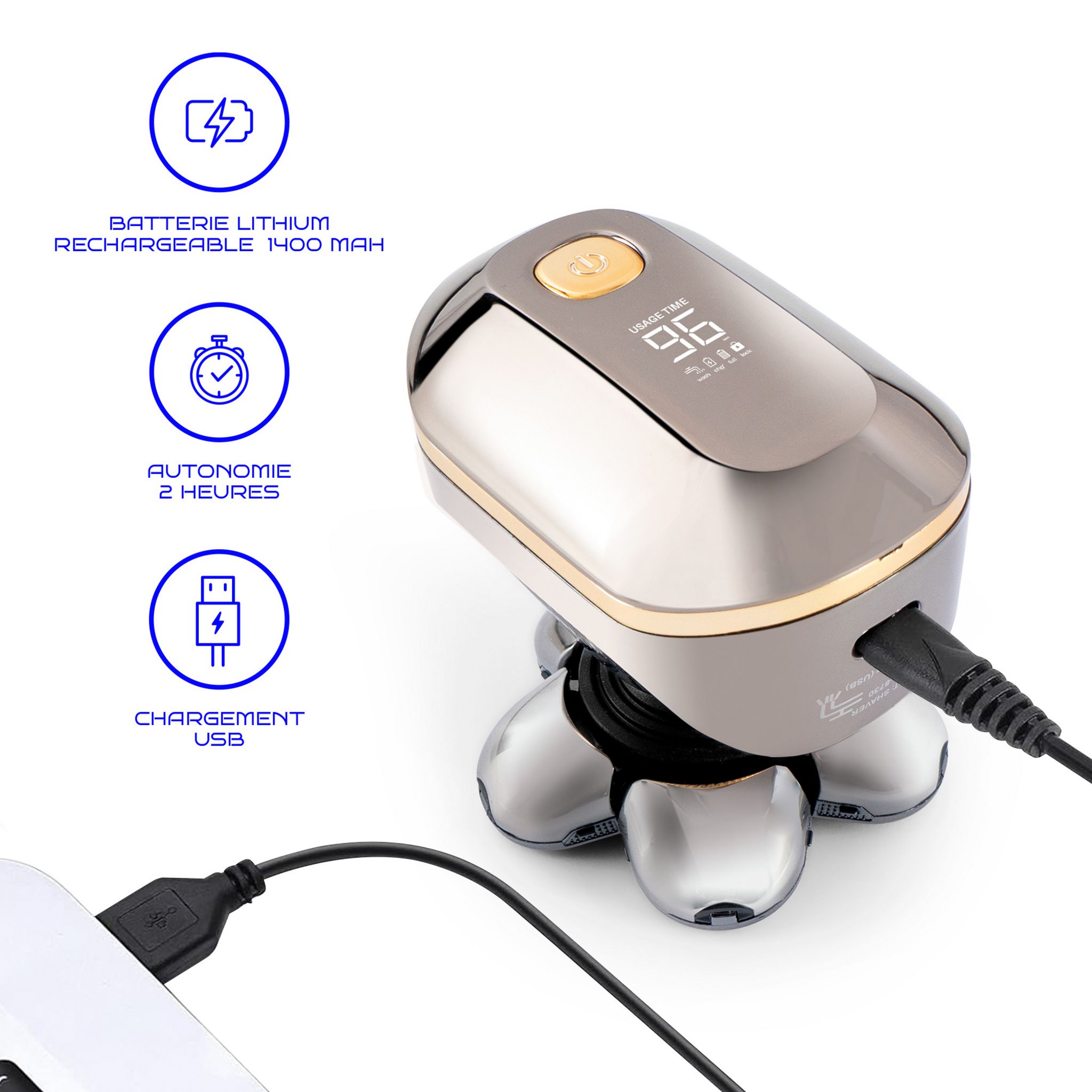 Voir la diapositive 10 : BECKER SHAVES & TRIMS Rasoir à 6 têtes rotatives H6 - Gris