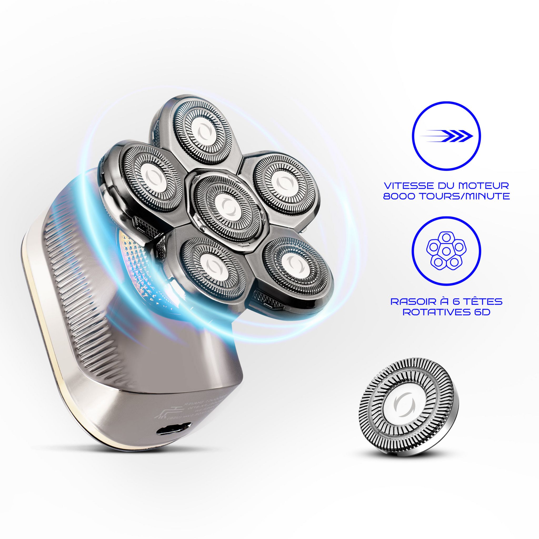 Voir la diapositive 11 : BECKER SHAVES & TRIMS Rasoir à 6 têtes rotatives H6 - Gris