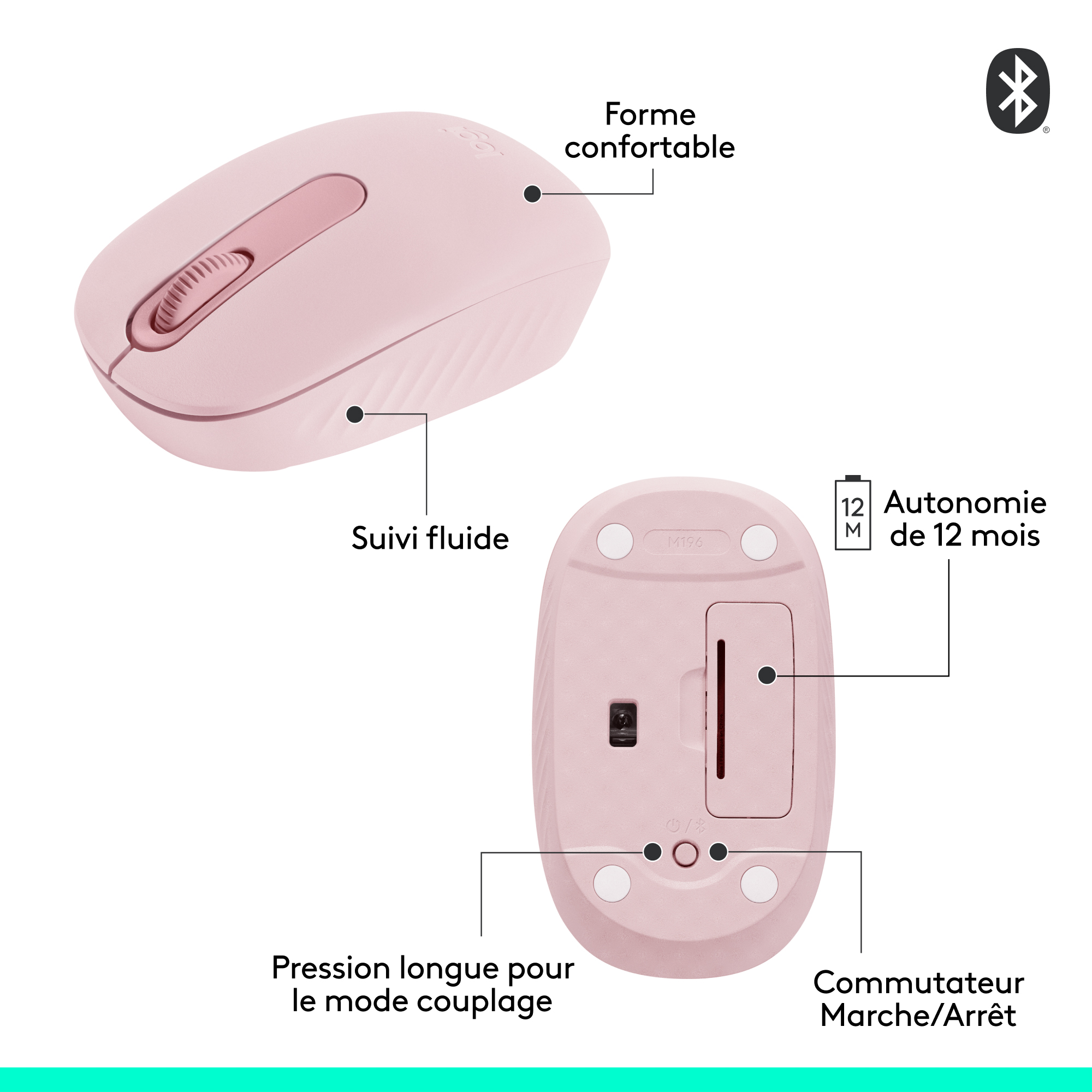 Voir la diapositive 7 : LOGITECH Souris Sans Fil M196 - Rose