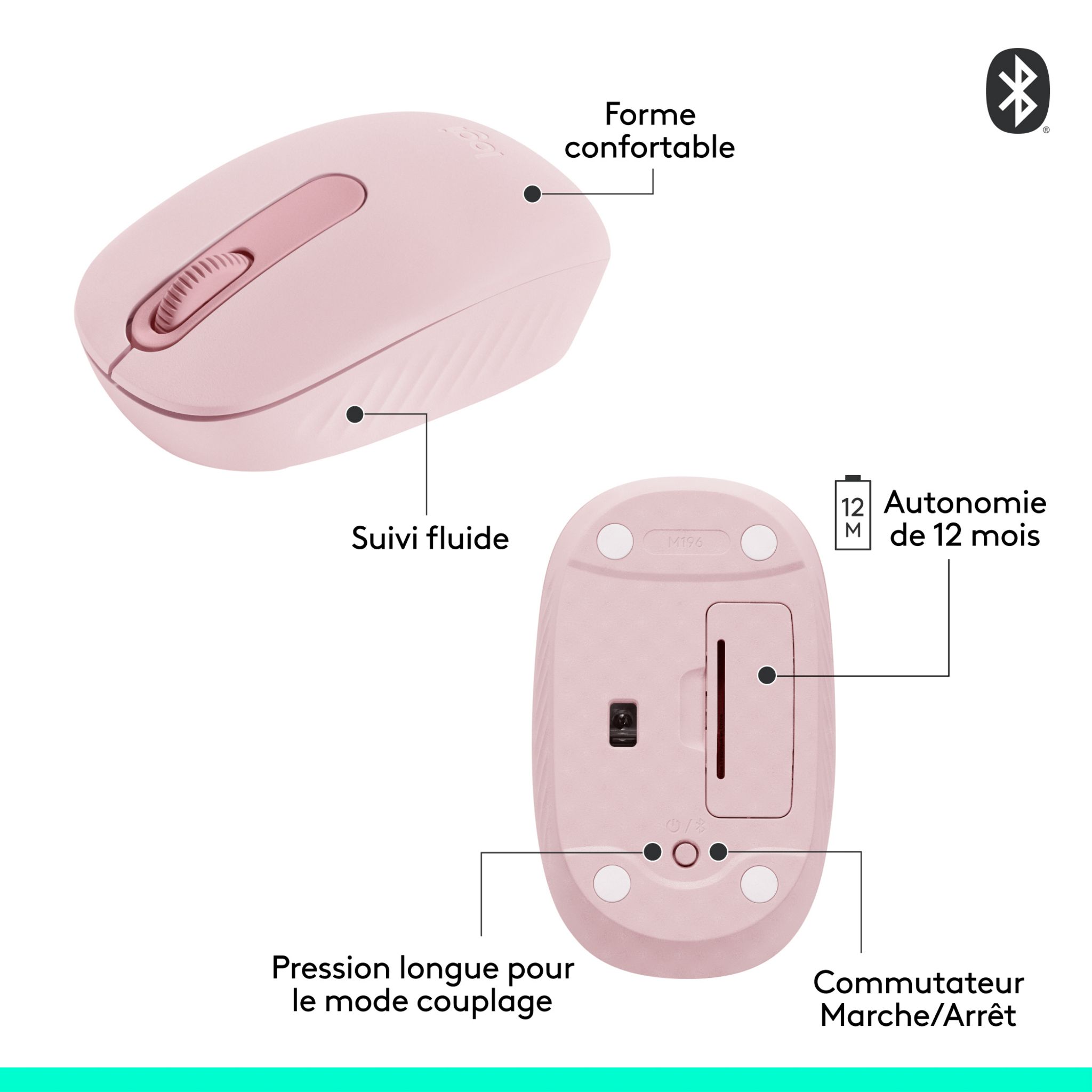 Voir la diapositive 7 : LOGITECH Souris Sans Fil M196 - Rose