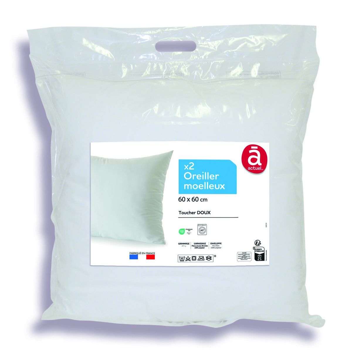 ACTUEL Lot de 2 oreillers moelleux toucher doux