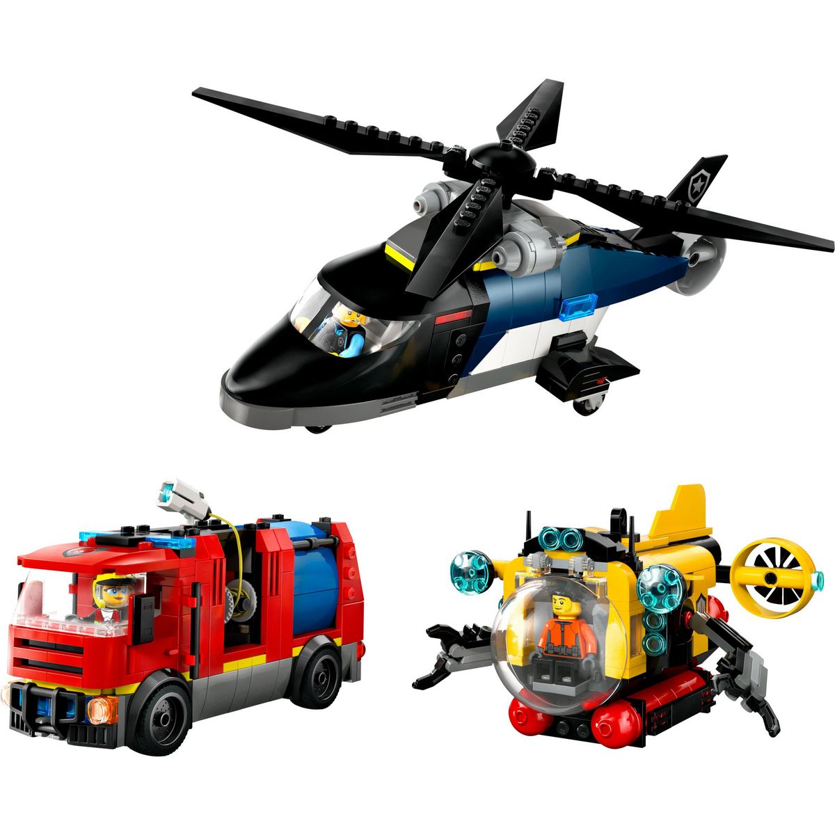 LEGO City 60462 - Hélicoptère, Camion de pompiers et sous-marin modulable