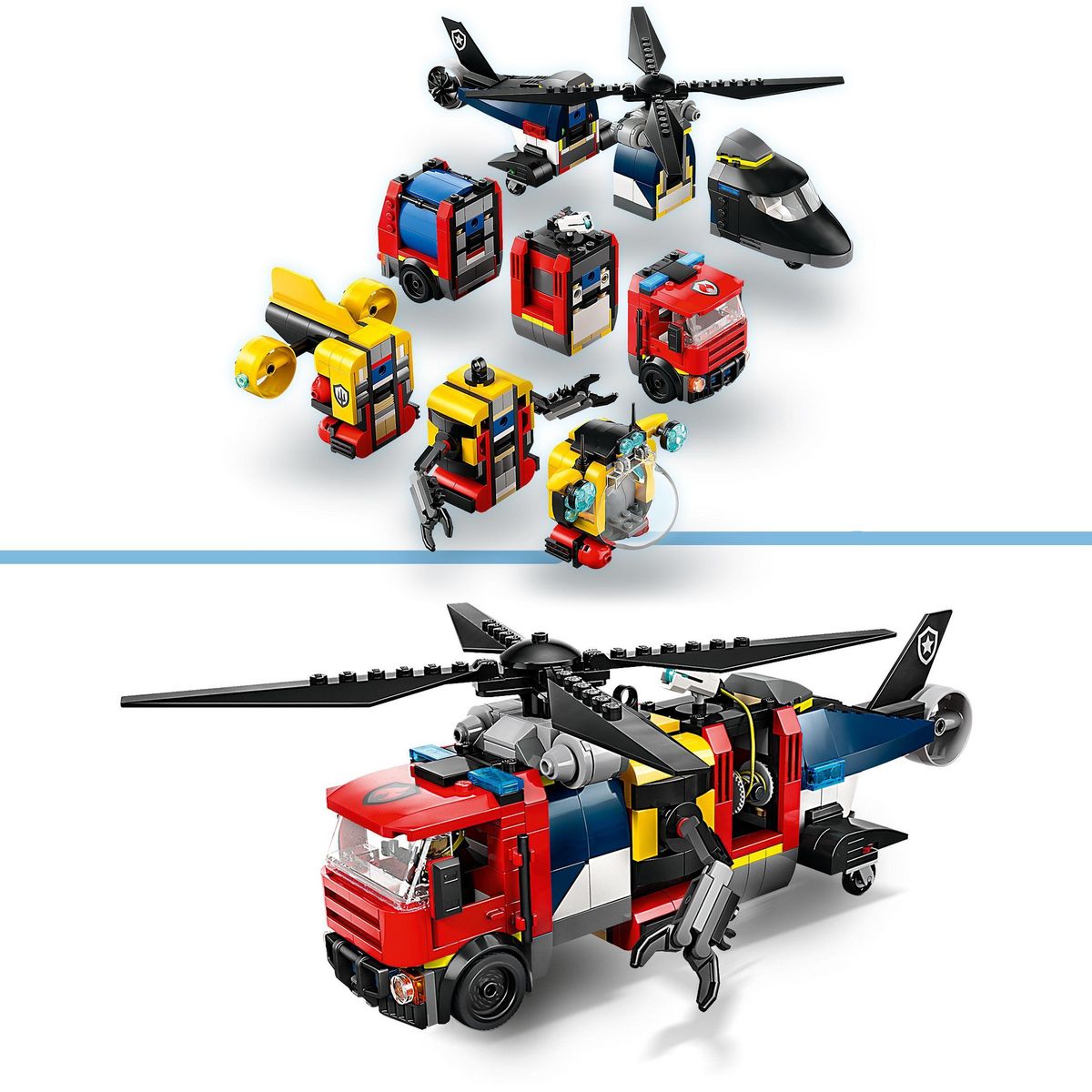 LEGO City 60462 - Hélicoptère, Camion de pompiers et sous-marin modulable