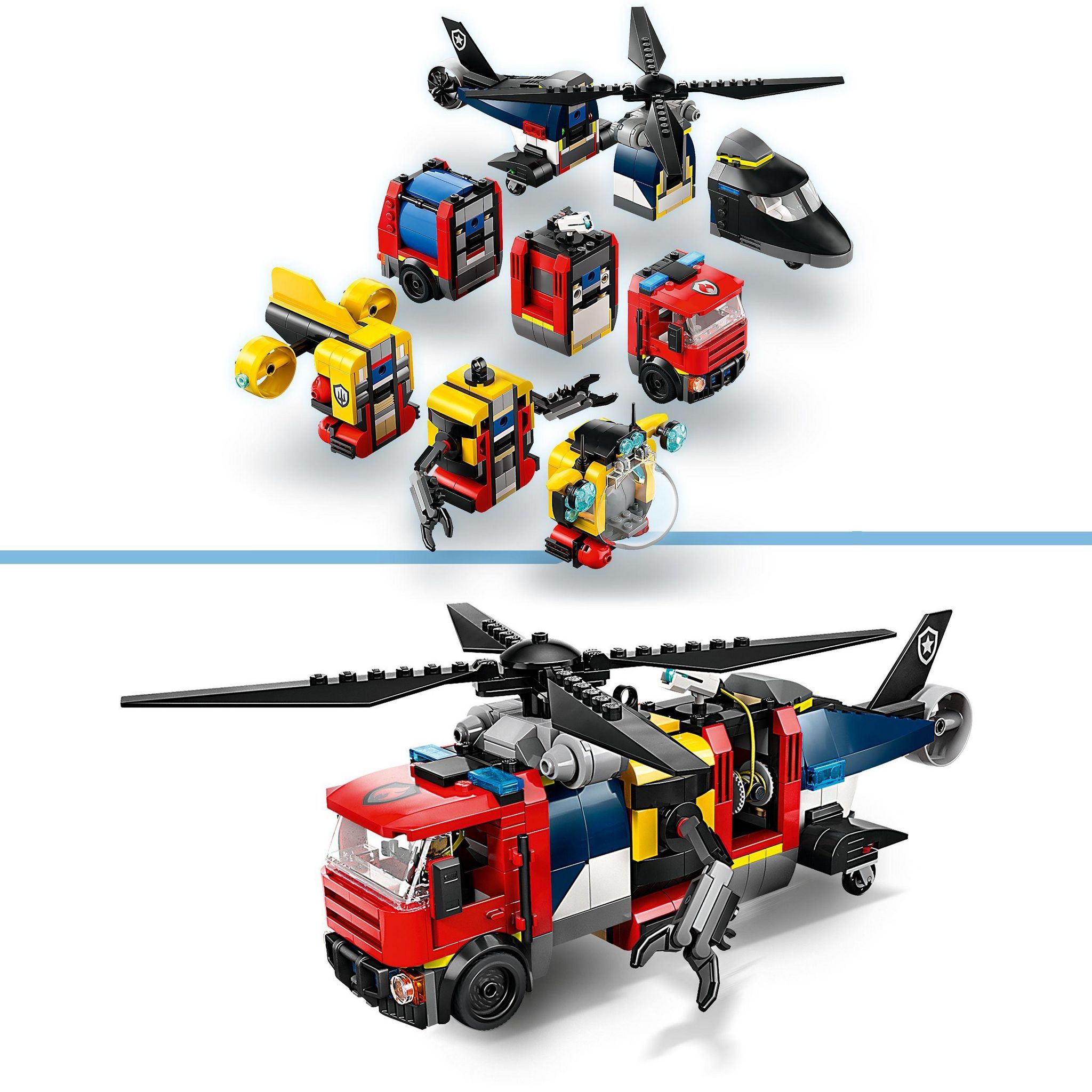 Voir la diapositive 4 : LEGO City 60462 - Hélicoptère, Camion de pompiers et sous-marin modulable