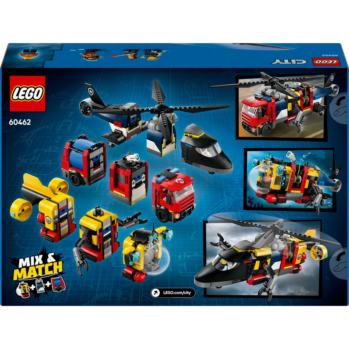 LEGO City 60462 - Hélicoptère, Camion de pompiers et sous-marin modulable