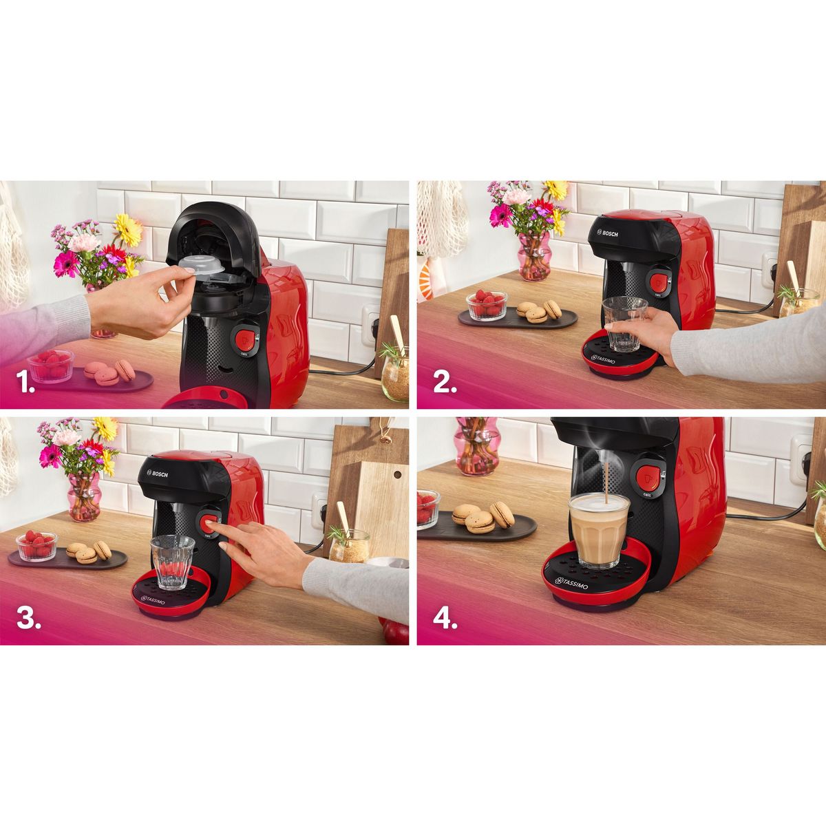 BOSCH Machine à café multi-boissons Tassimo TAS103E - Rouge et noir