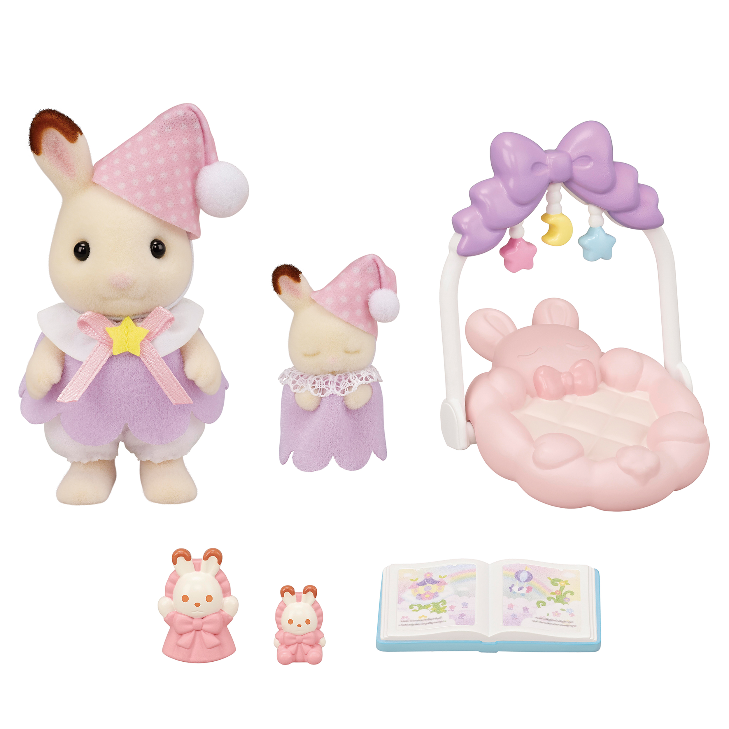 Voir la diapositive 2 : EPOCH D'ENFANCE Figurine le coucher des sœurs lapins chocolat