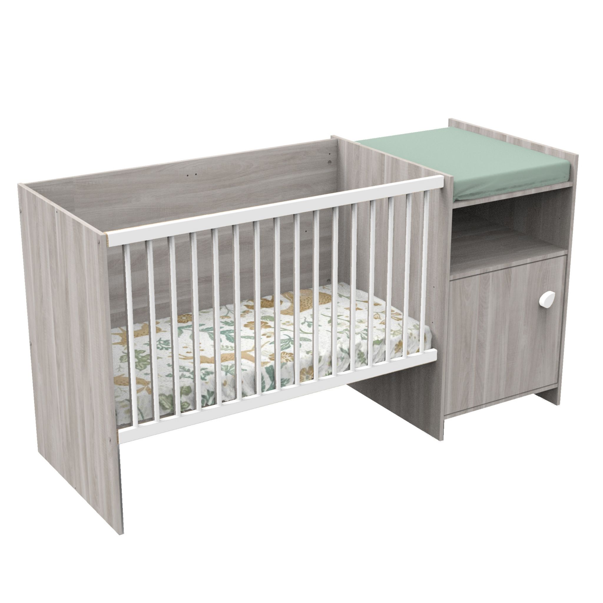 BABYPRICE Lit bébé combiné 60x120 cm évolutif en 90x190 cm Chêne Silex UP