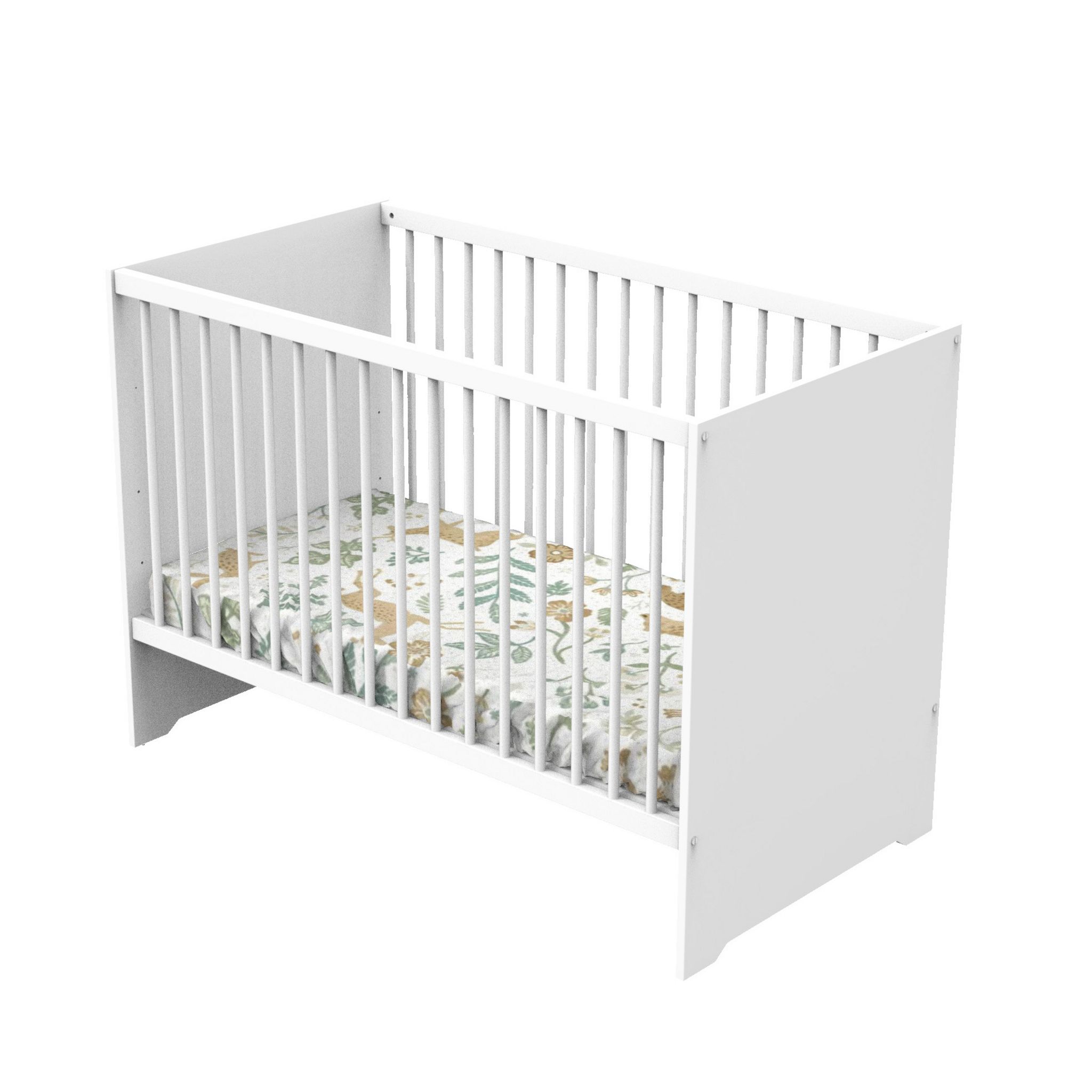 BABYPRICE Lit bébé 120x60 cm barreaux et panneaux particules blanc FIRST
