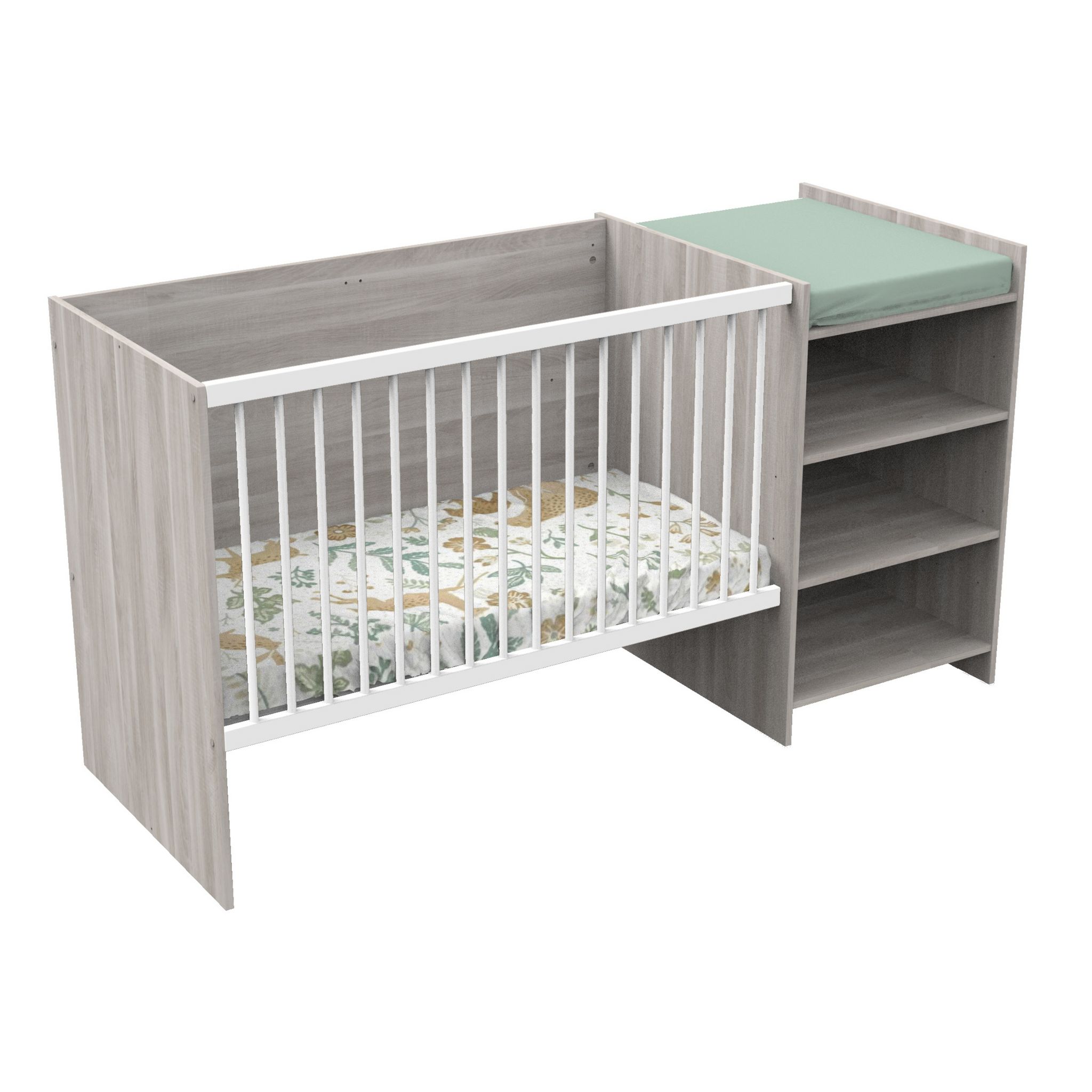 BABYPRICE Lit bébé combiné 60x120 cm évolutif en 90x190 cm Chêne Silex UP
