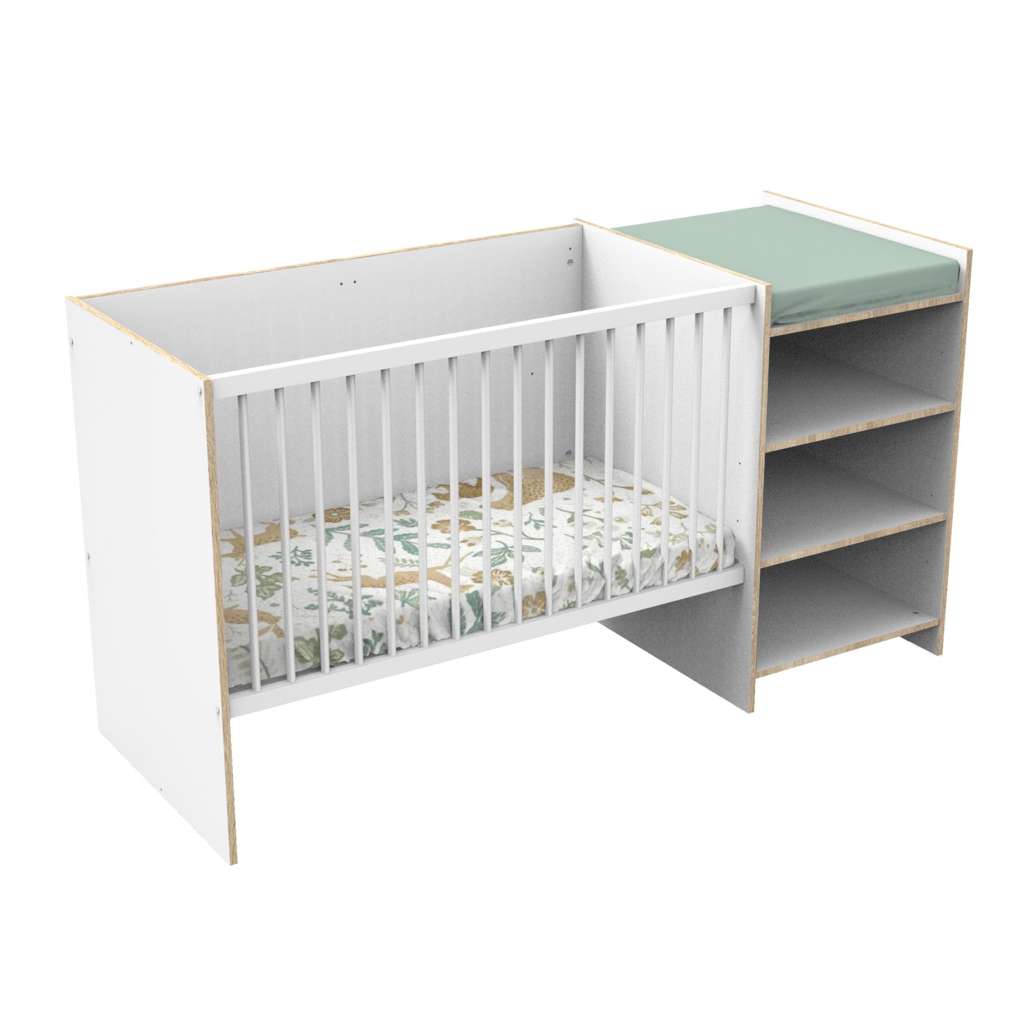 BABYPRICE Lit bébé combiné 60x120 cm évolutif en 90x190 cm blanc/bois FIRST
