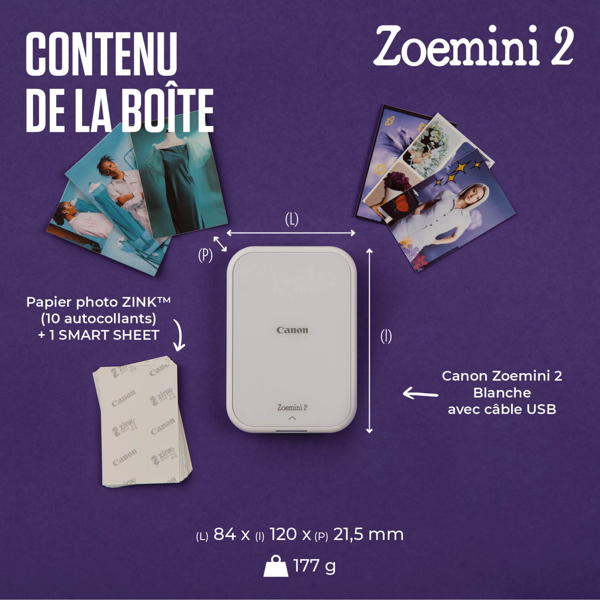 Voir la diapositive 7 : CANON Pack Zoemini 2+ 30 feuilles - Blanc