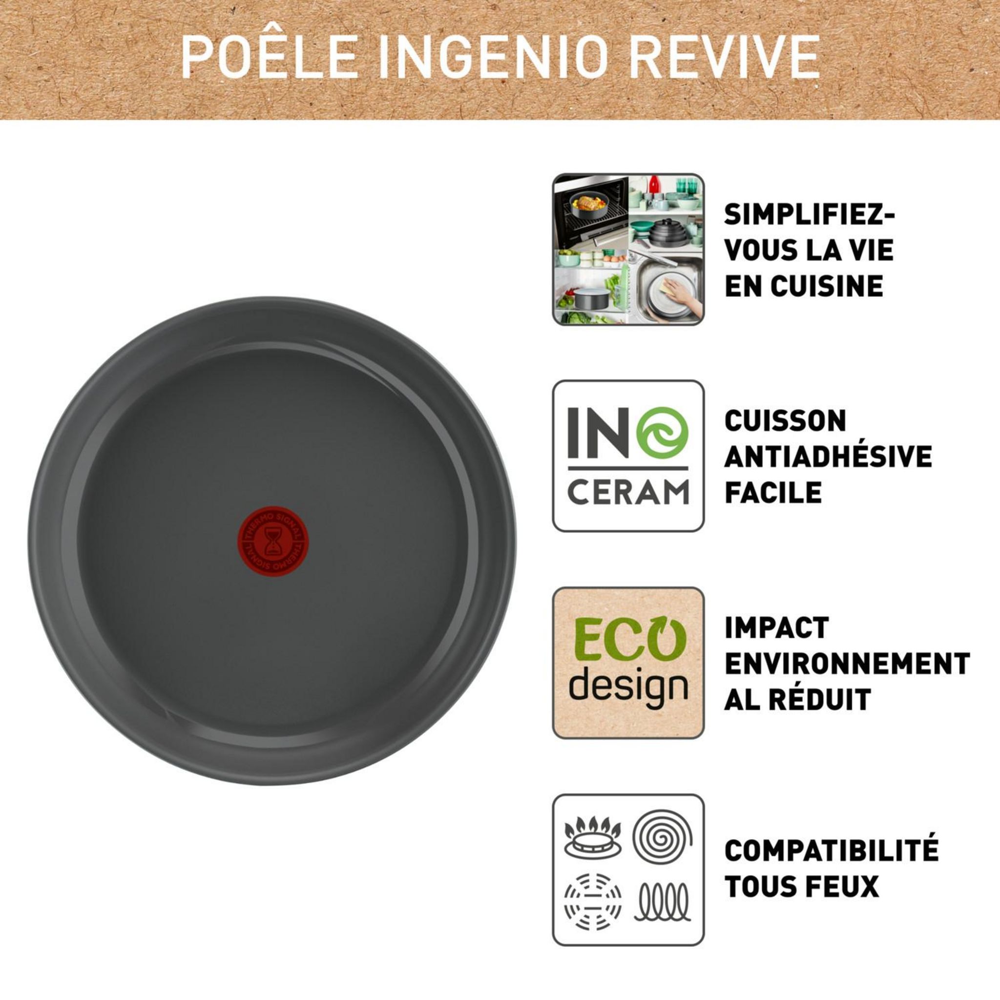 Voir la diapositive 2 : TEFAL Poêle 28 cm aluminium tous feux dont induction REVIVE