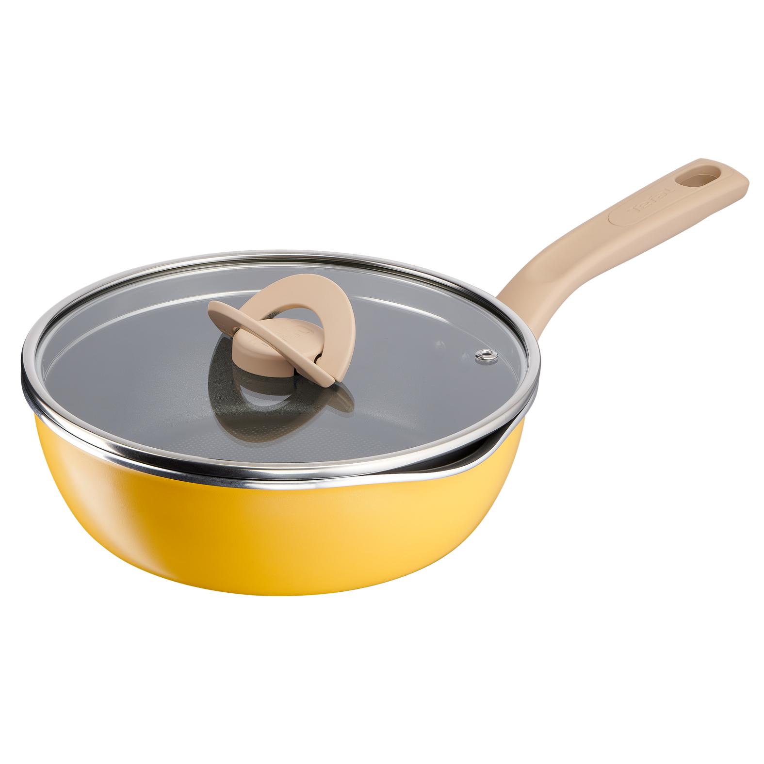 TEFAL Poêle 22 cm 3 en 1 aluminium tous feux dont induction jaune avec couvercle
