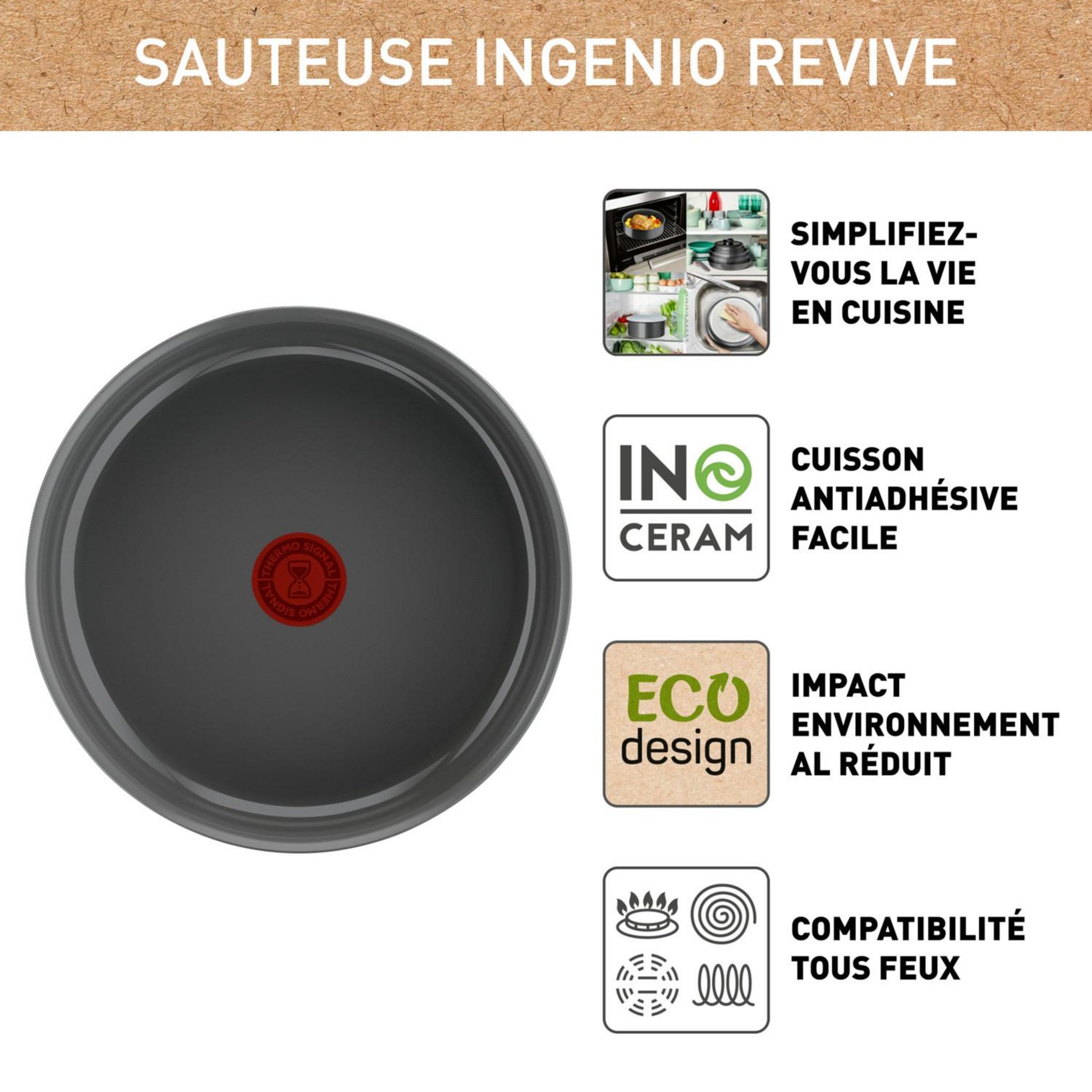 Voir la diapositive 2 : TEFAL Sauteuse 24 cm aluminium tous feux dont induction avec couvercle REVIVE