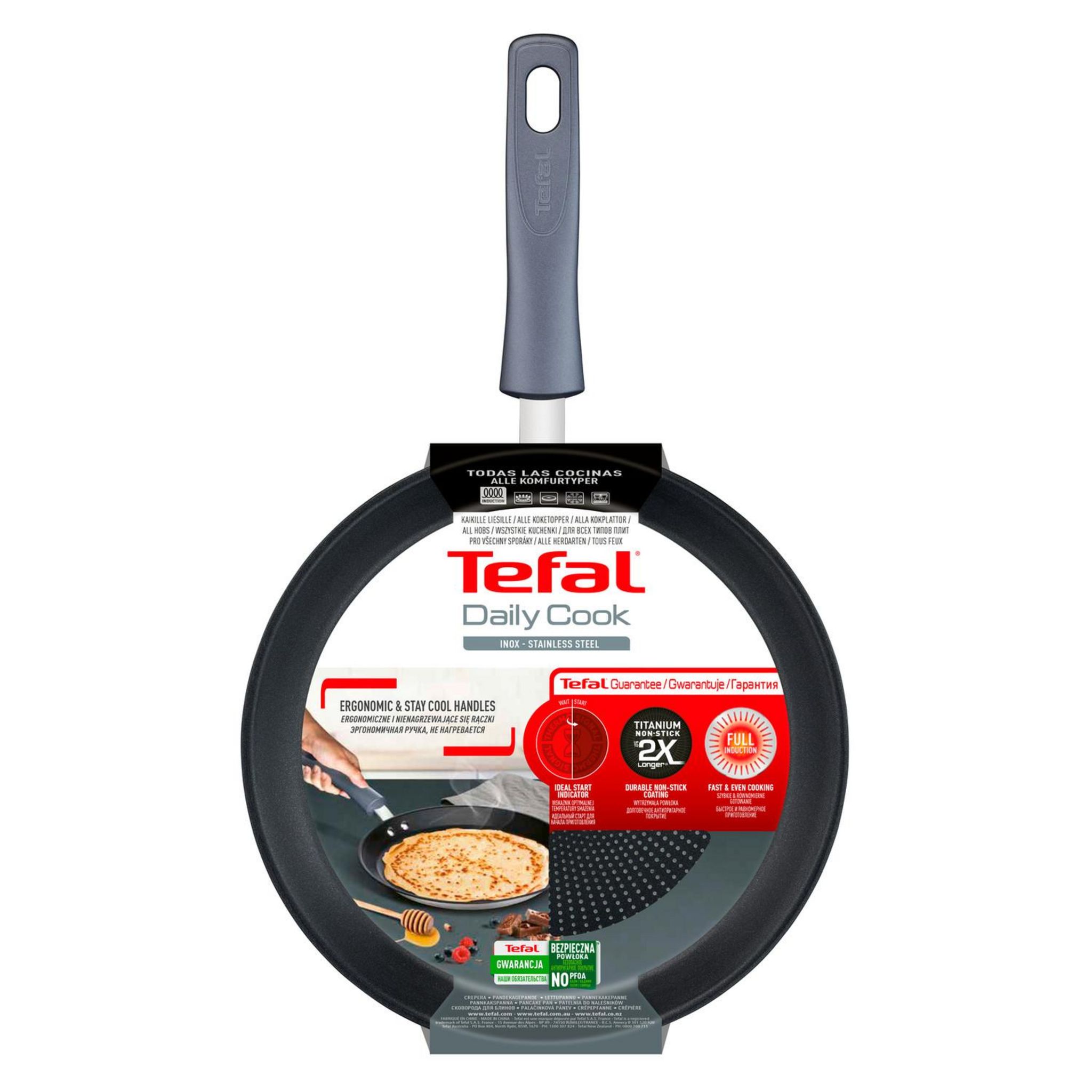 Voir la diapositive 4 : TEFAL Crêpière 25 cm inox tous feux dont induction DAILY COOK