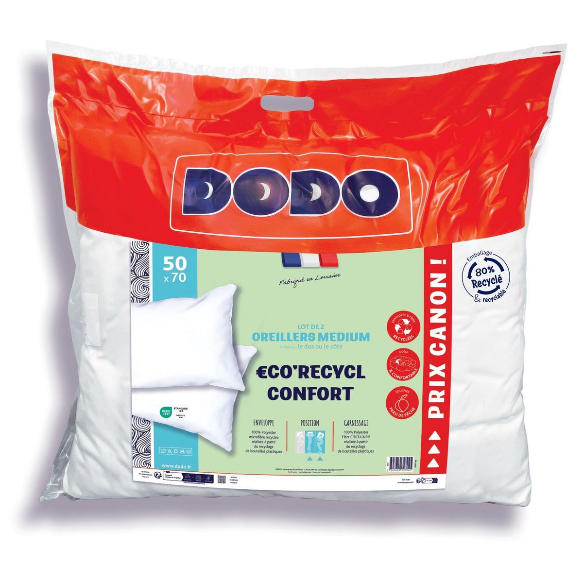 DODO Oreiller confort médium ÉCO RECYCL