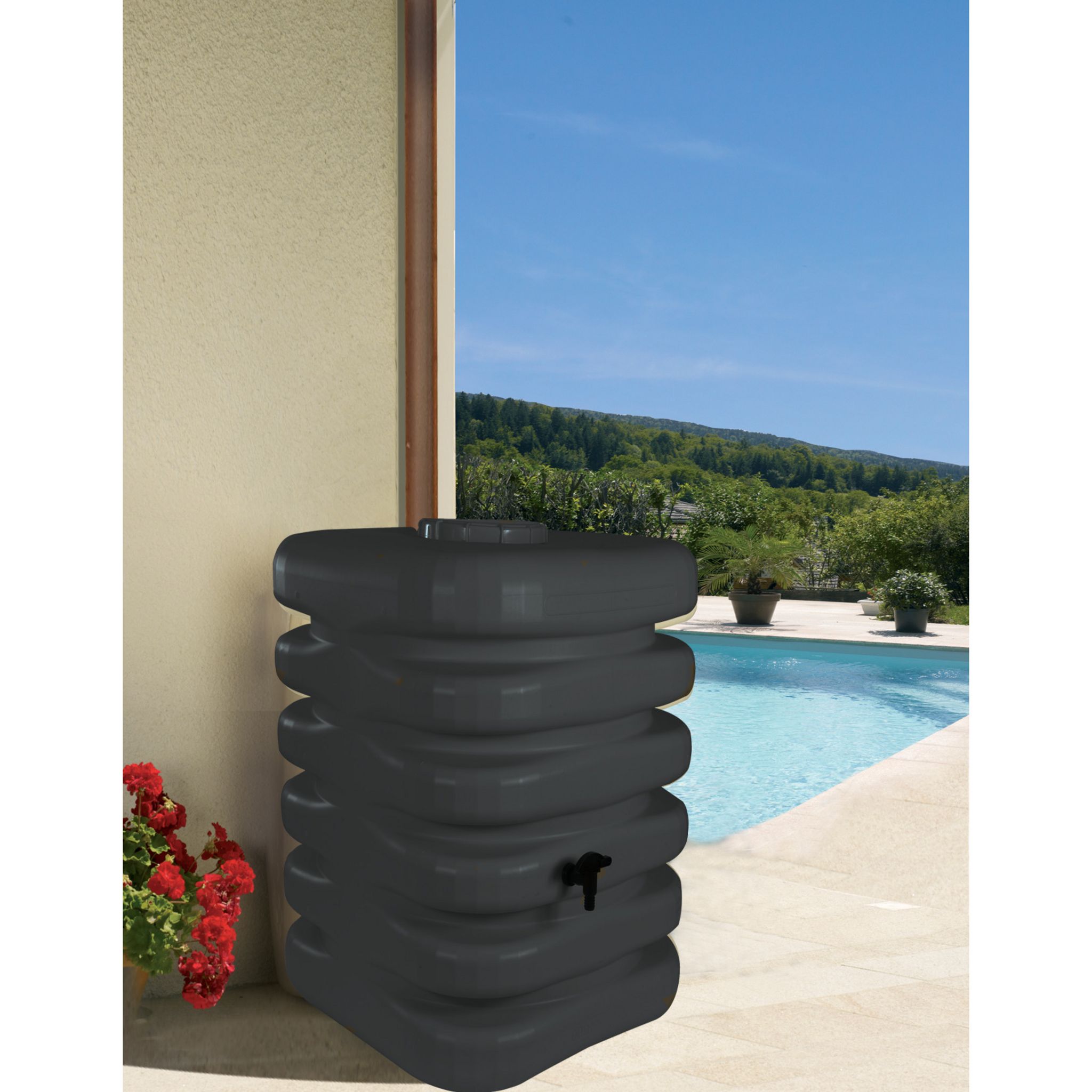 Voir la diapositive 2 : BELLI Récupérateur d'eau cubique - 350L -  Anthracite