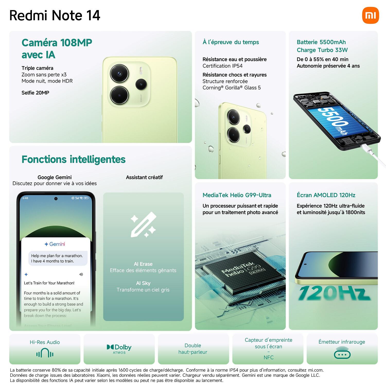 Voir la diapositive 6 : XIAOMI Redmi Note 14 4G 256Go - Vert