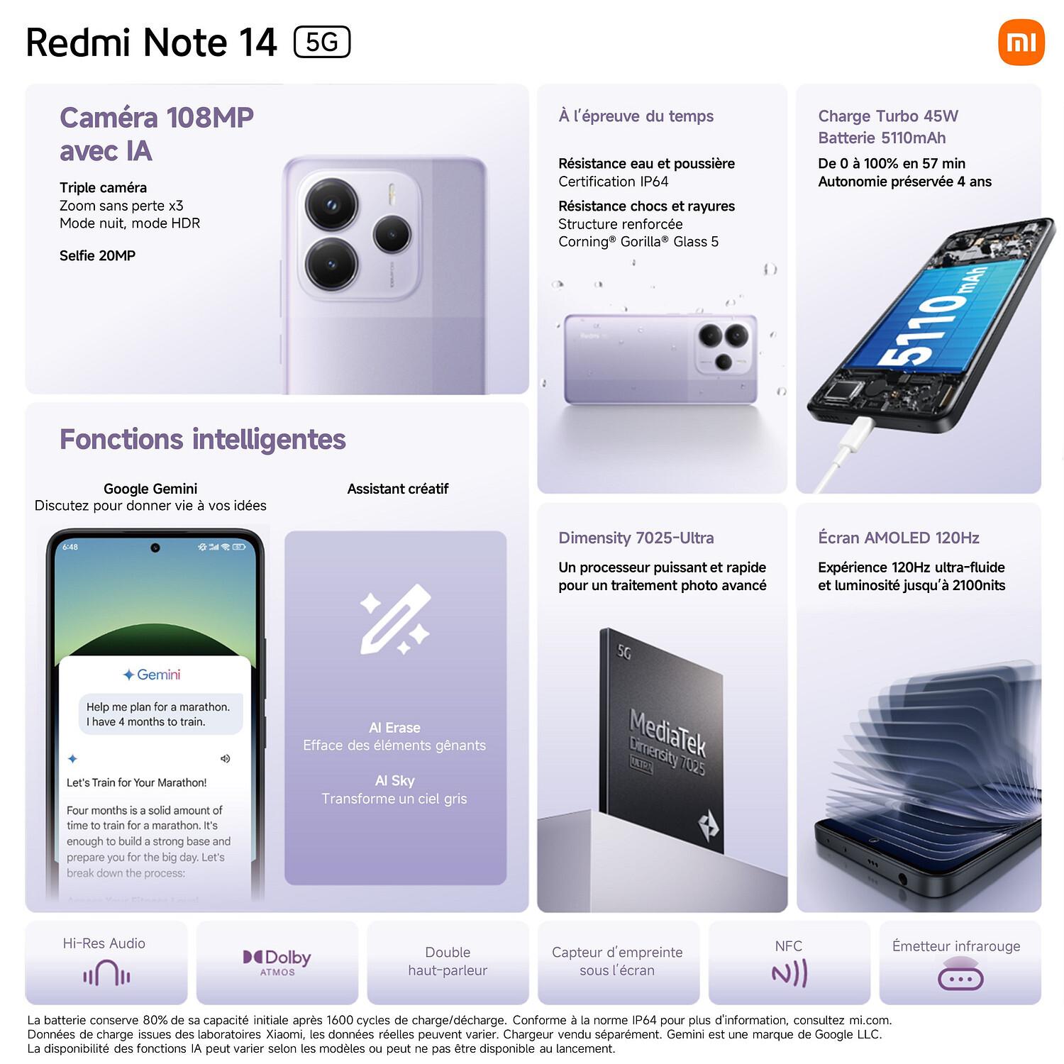 Voir la diapositive 6 : XIAOMI Redmi Note 14 5G 256Go - Violet