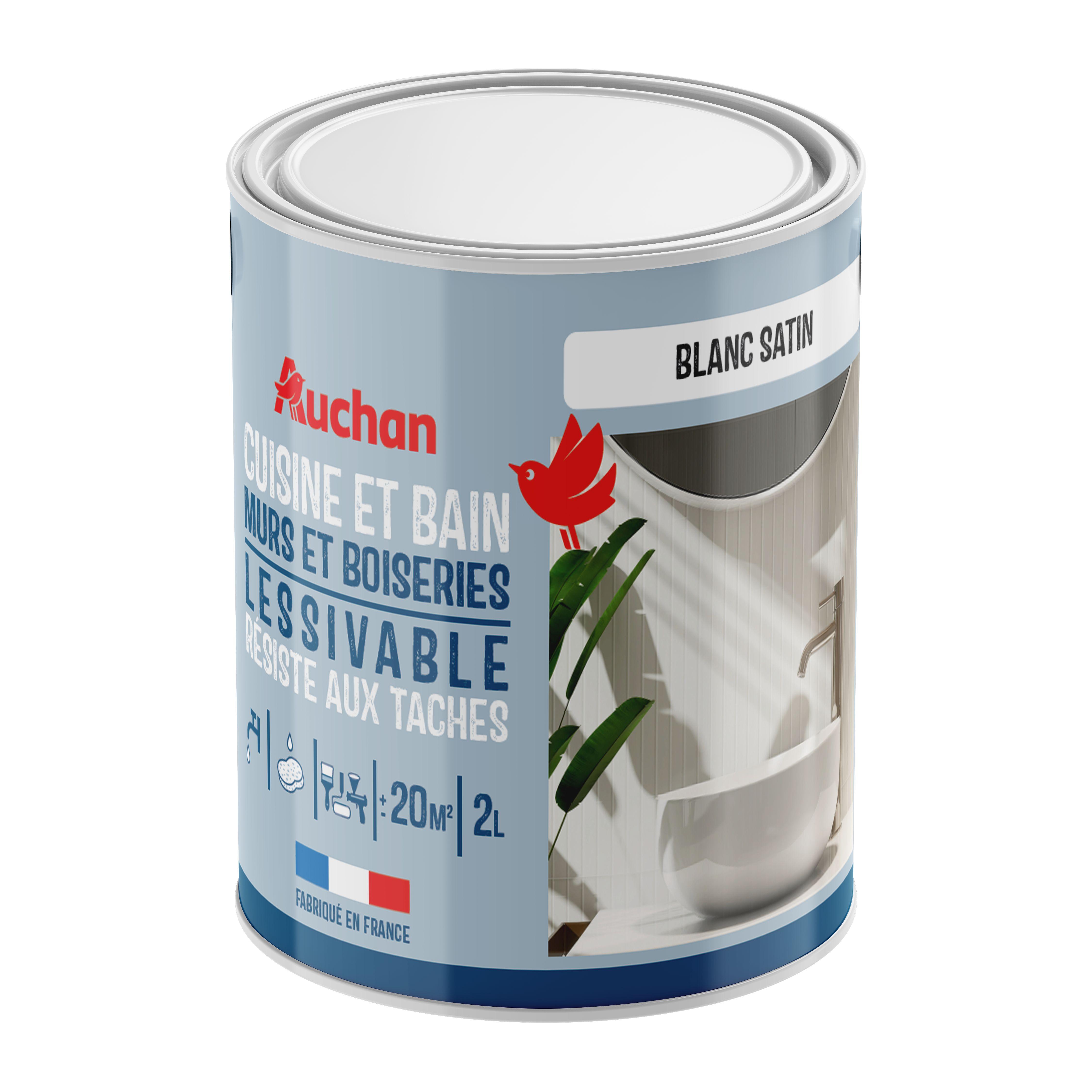 AUCHAN Peinture cuisine et bain blanc satin 2l