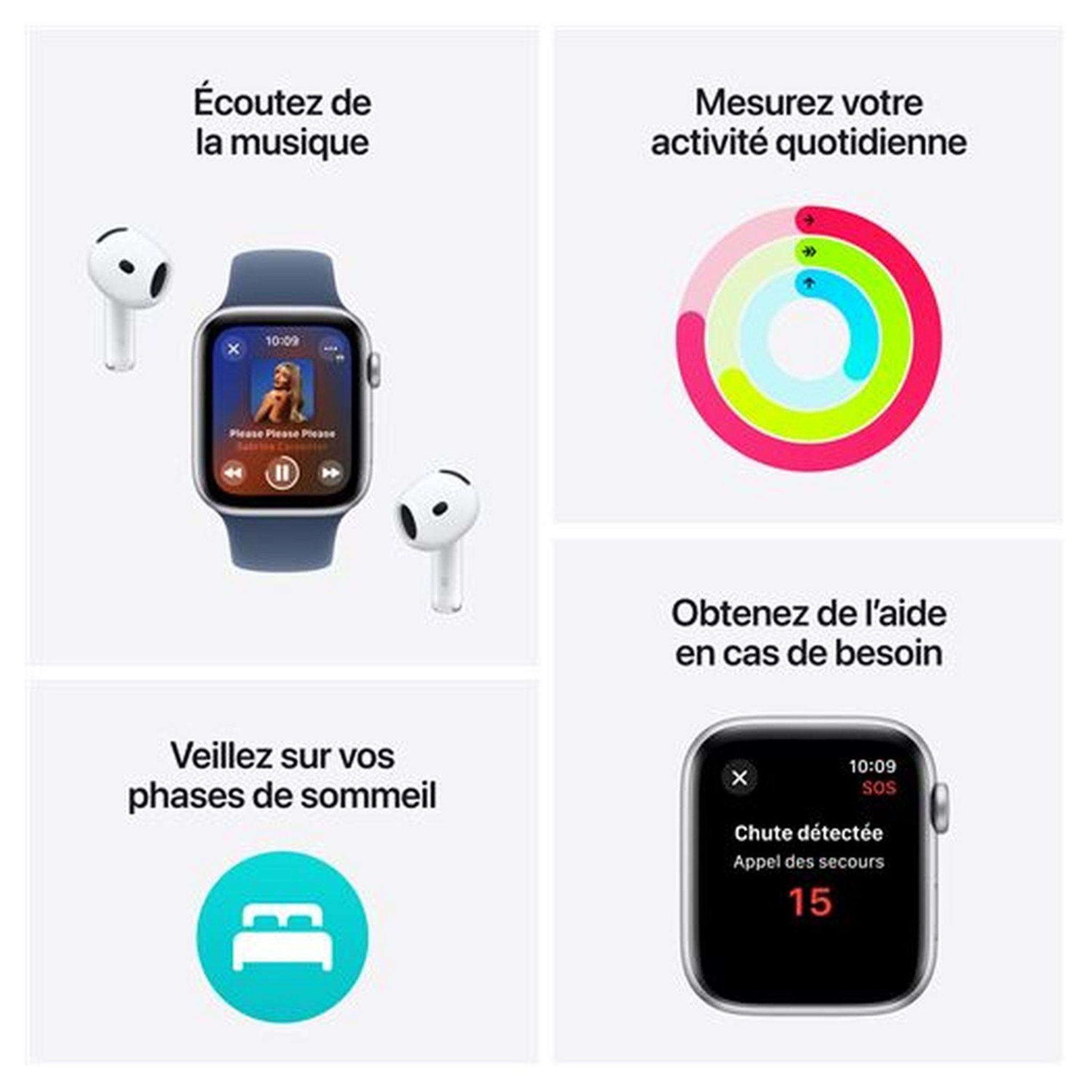 Voir la diapositive 6 : APPLE Montre Connectée Watch SE 2024 44MM Alu - Argent et Bleu
