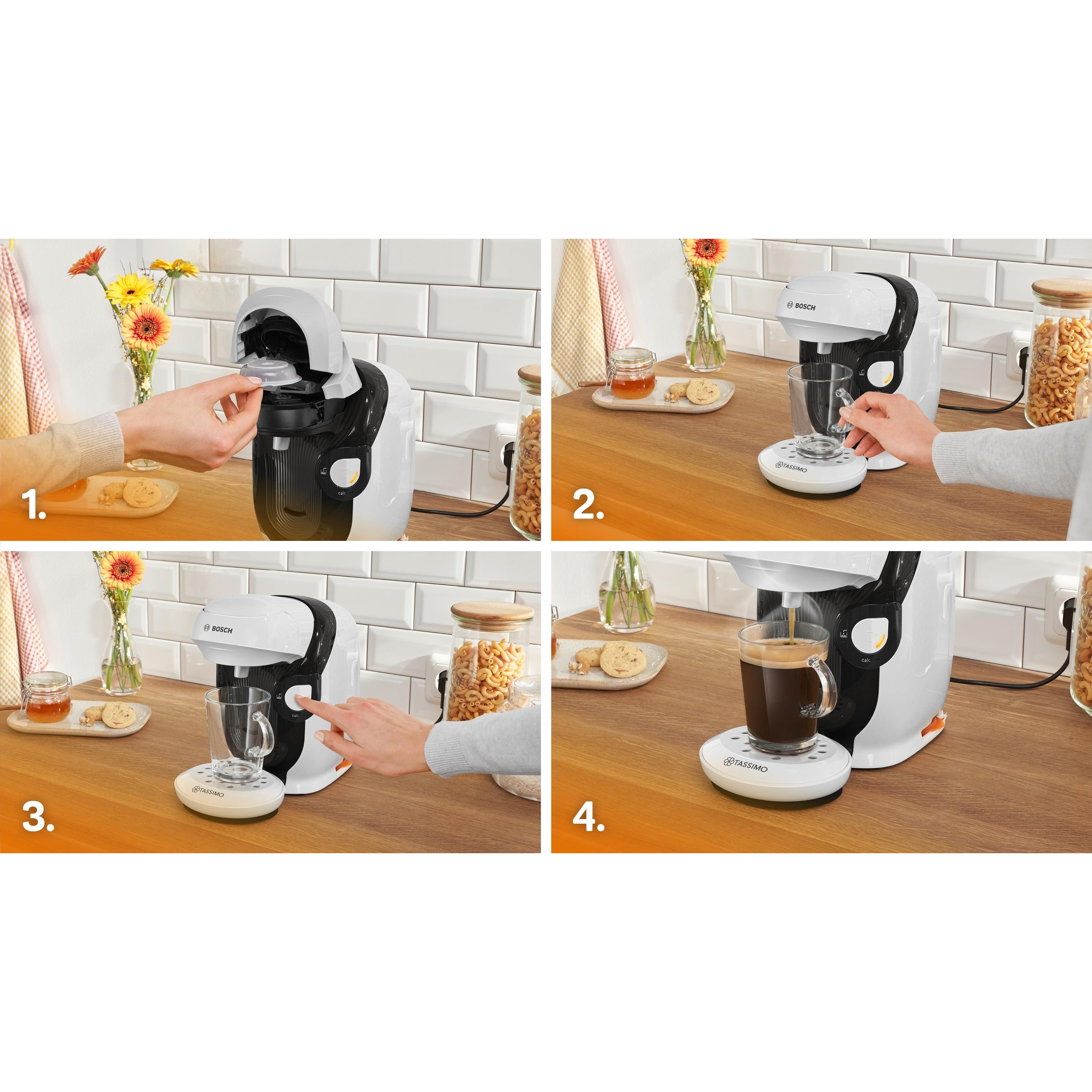 Voir la diapositive 8 : BOSCH Machine a café multi boisson TAS114E - Blanc