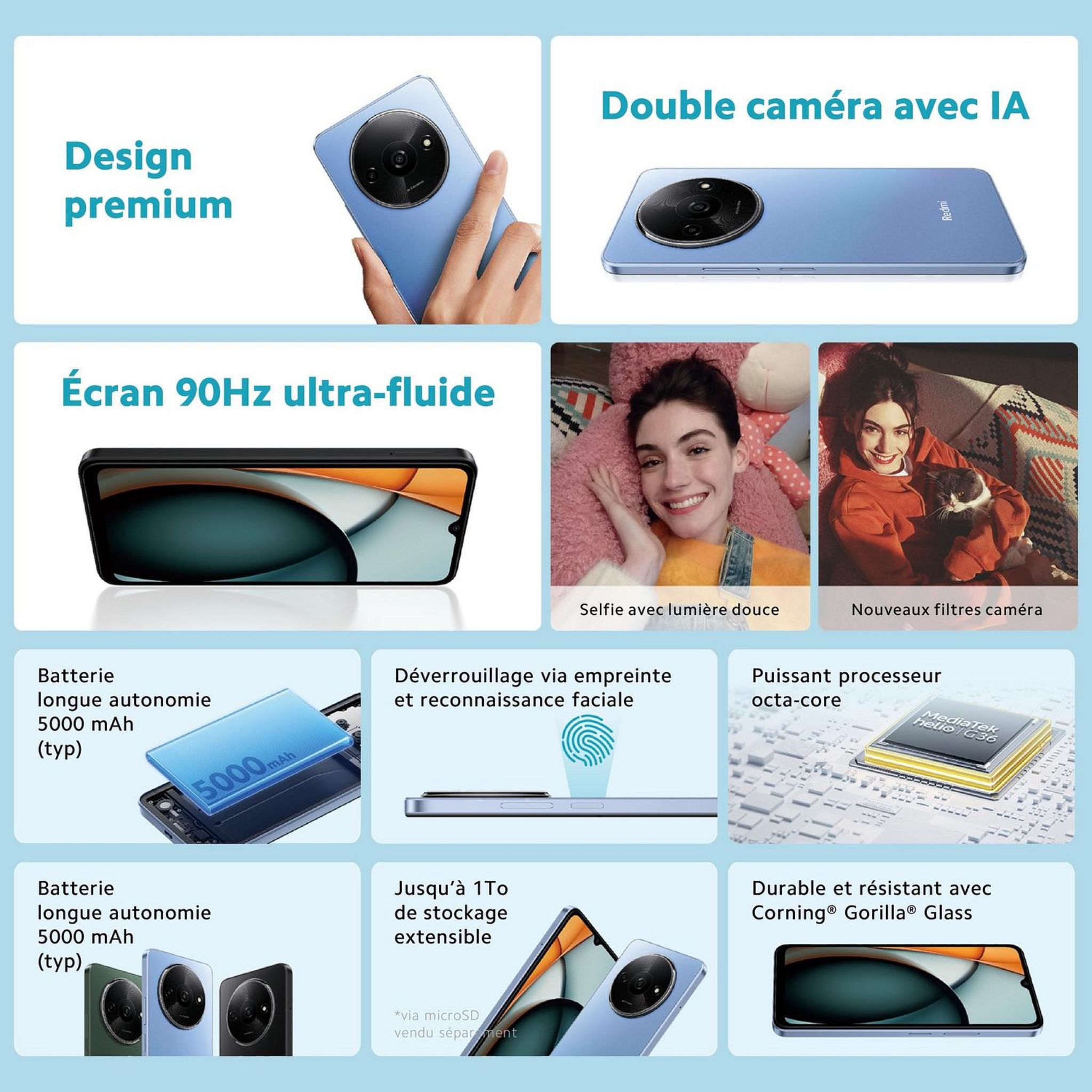 Voir la diapositive 6 : XIAOMI Redmi A3 64Go - Bleu