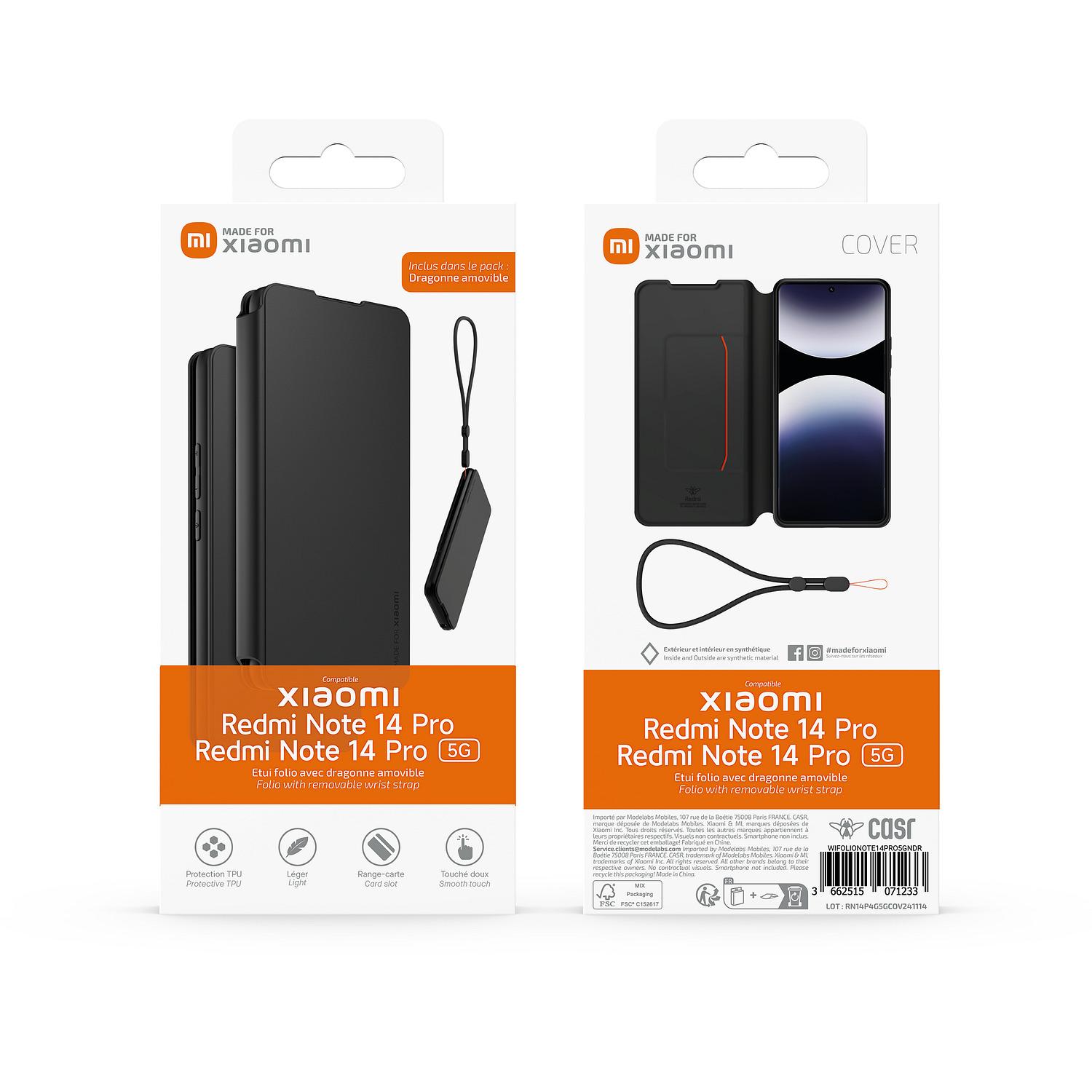 Voir la diapositive 7 : XIAOMI Étui folio+Dragonne pour Redmi Note 14 Pro 5G - Noir
