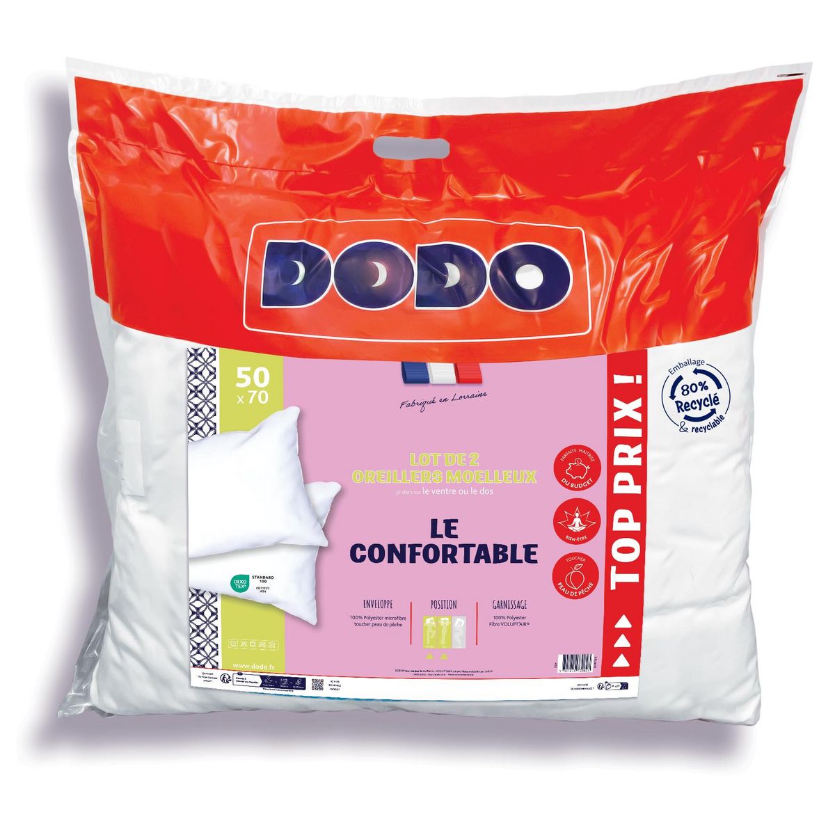 DODO Lot 2 oreillers moelleux en polyester