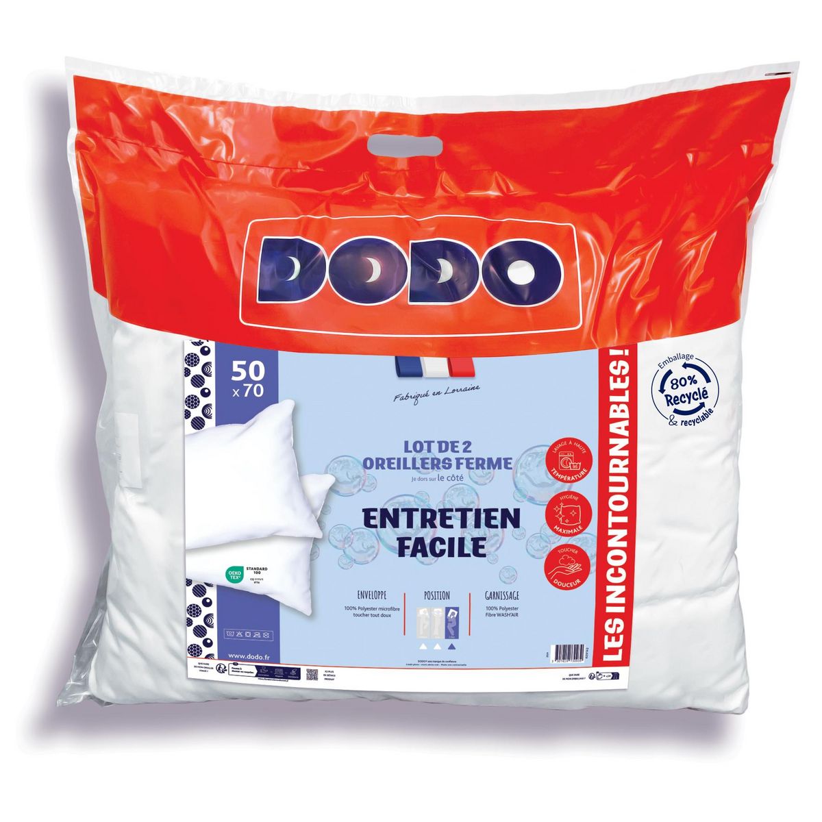 DODO Lot de 2 oreillers ferme en polyester